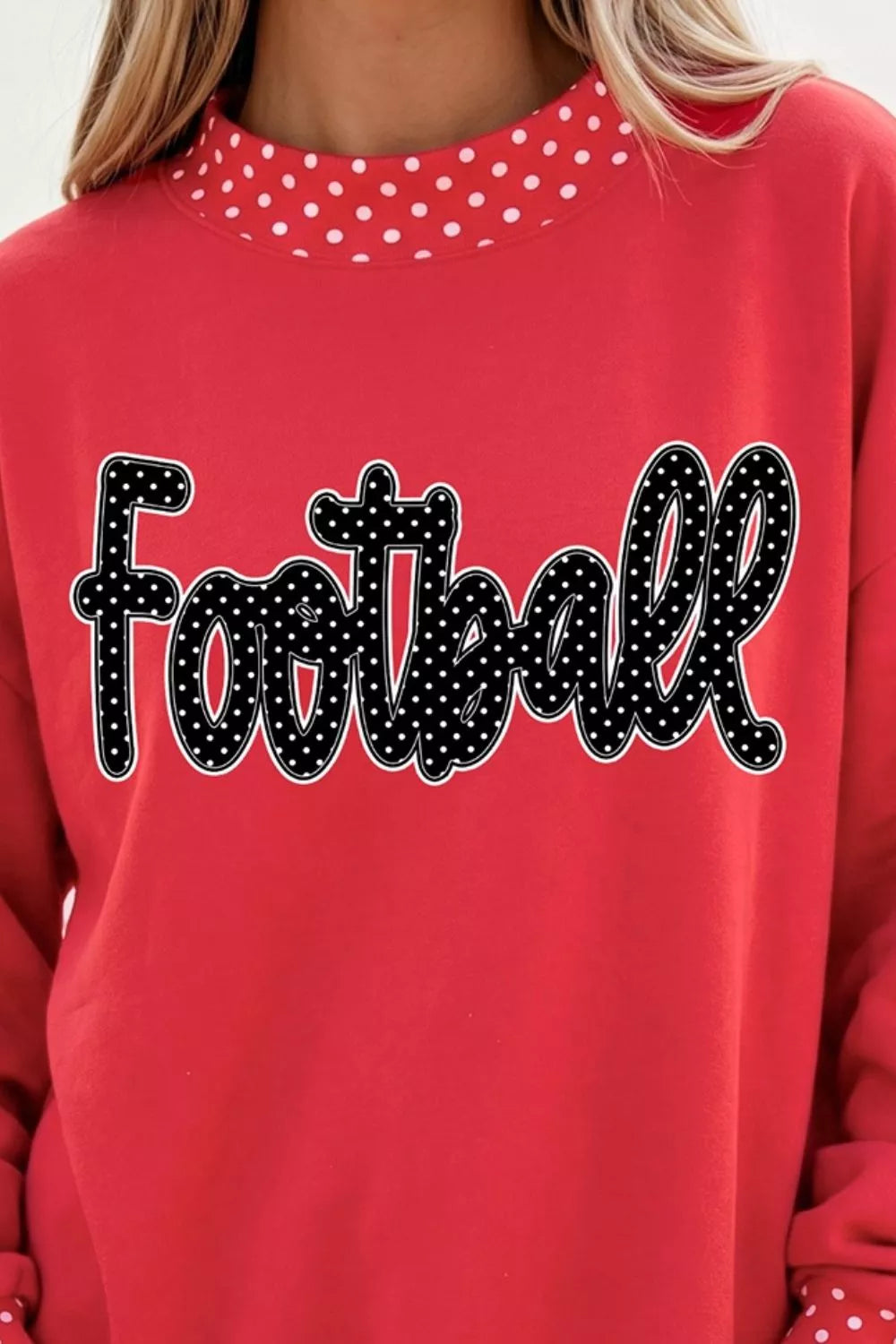 Polka Dot Trim Football Graphic Sweatshirt