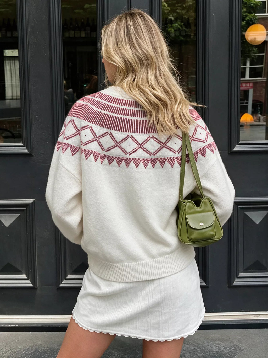 Geometric Crew Neck Knit Sweater