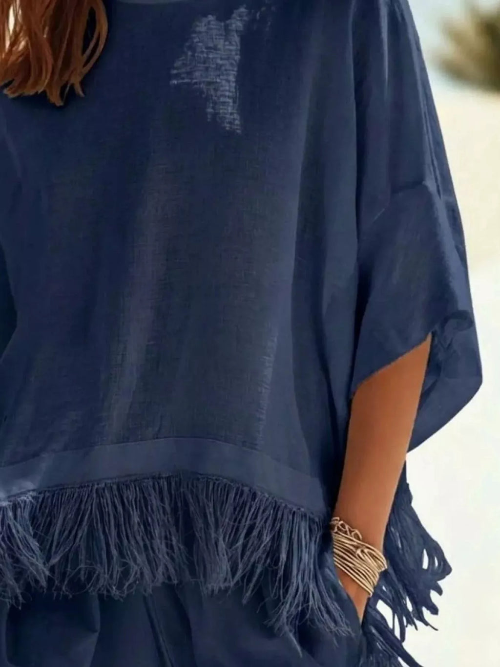 Fringed 3/4 Sleeve Blouse