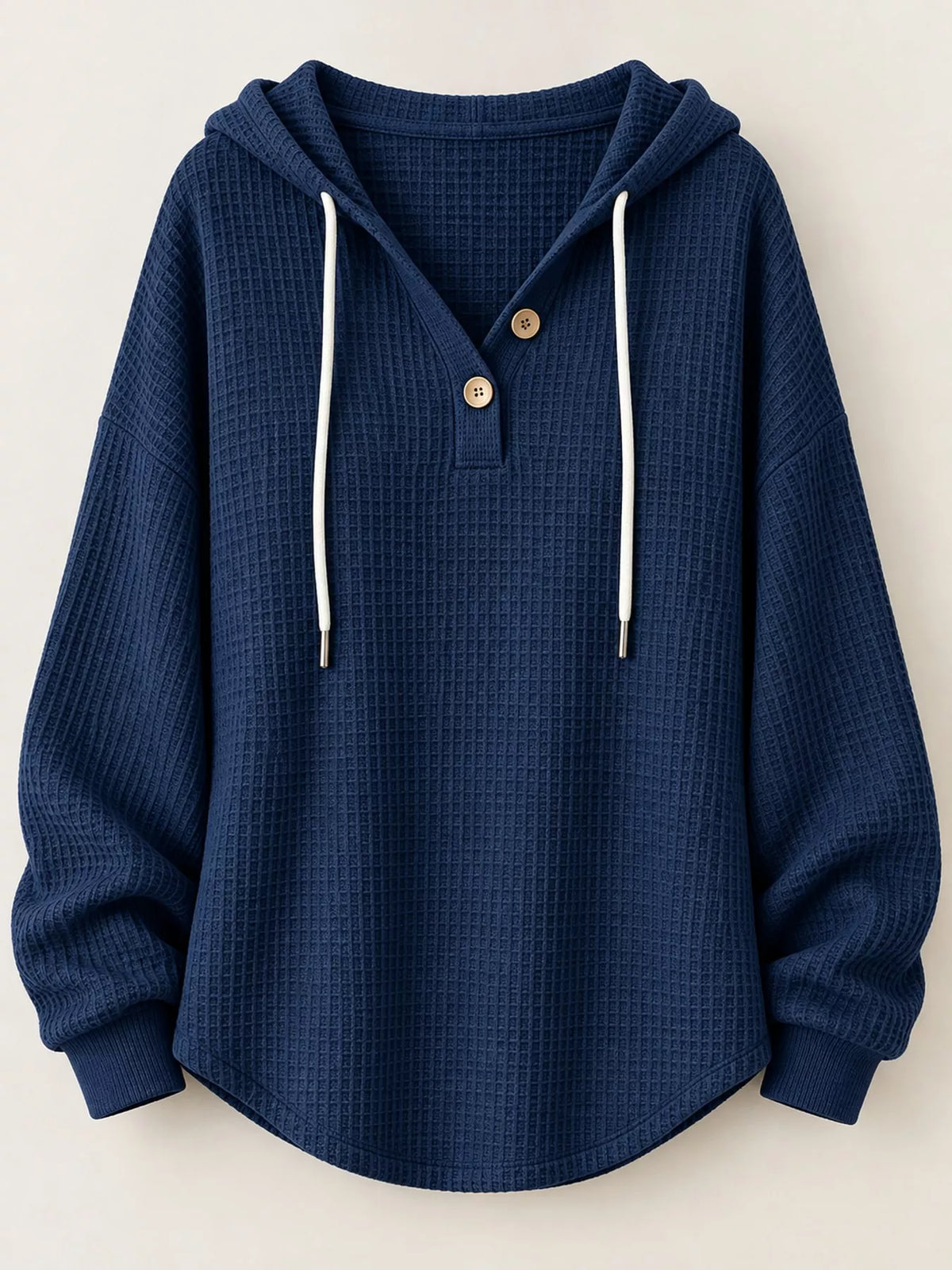 Full Size Waffle Knit Button Detail Hoodie Plus Size