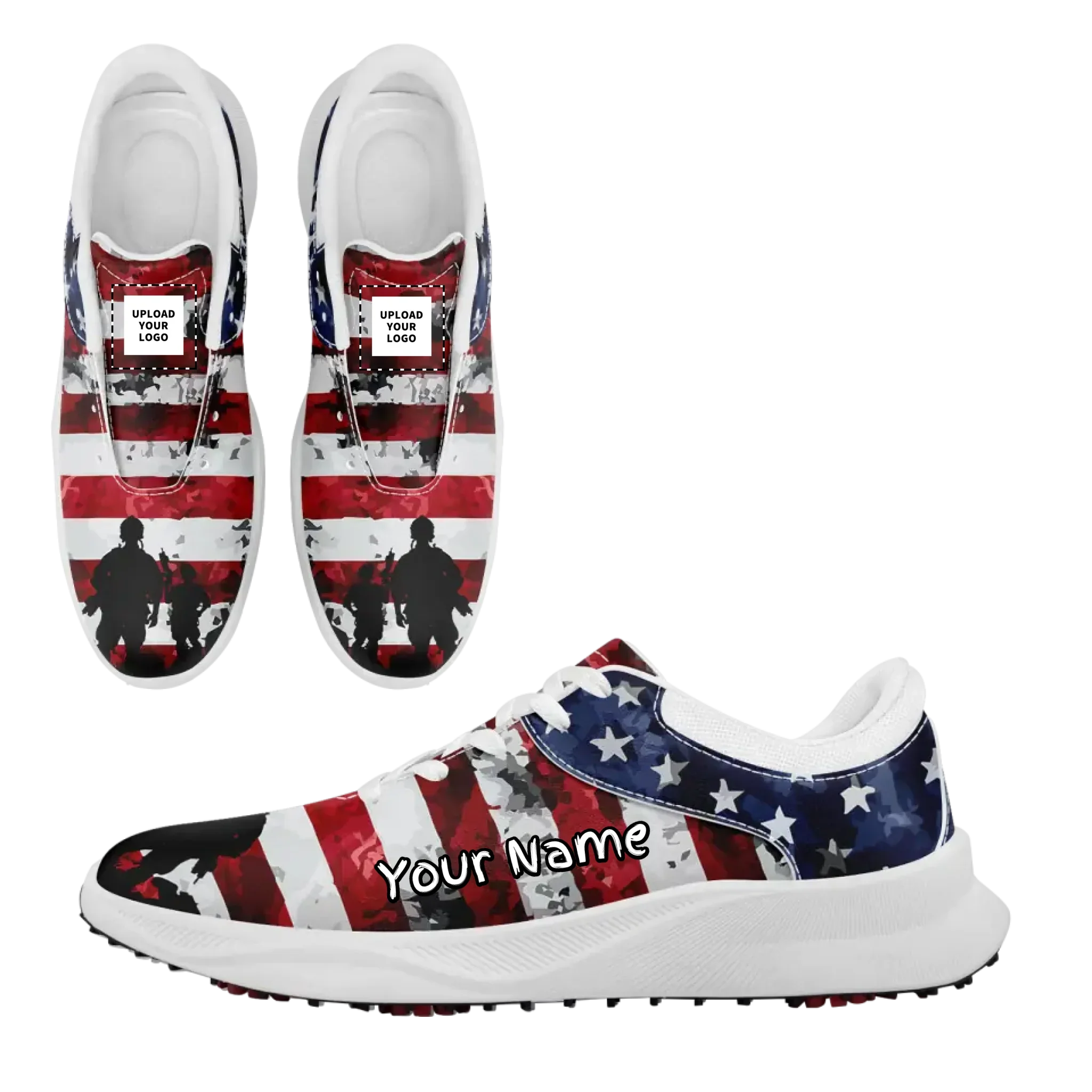 Personalized US Flag Sneakers, Custom Patriotic Shoes, Premium Golf Shoes