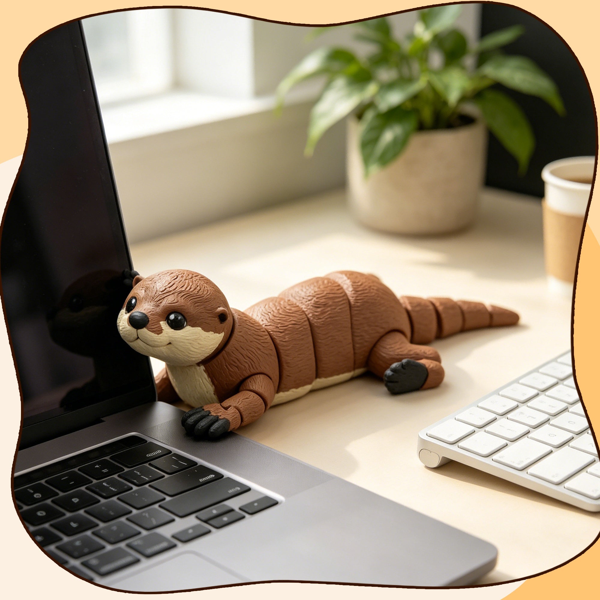 3D Printed Articulated Otter, Flexible Movable River Otter Figure With Jointed Body Legs And Tail, Cute Animal Desk Ornament & Collectible