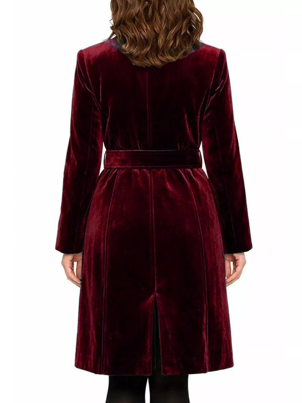 Single-Breasted Velvet Trench Coat with Gold Buttons