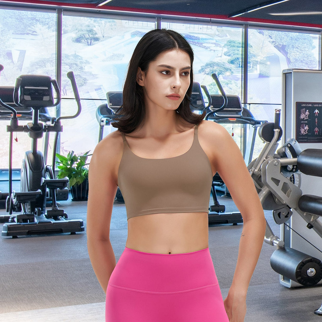 Women Sport Bras with Removable Pads, Low-Impact Square Neck