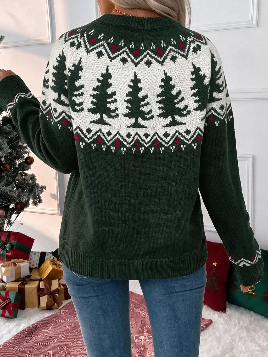 Christmas Tree Pattern Round Neck Sweater