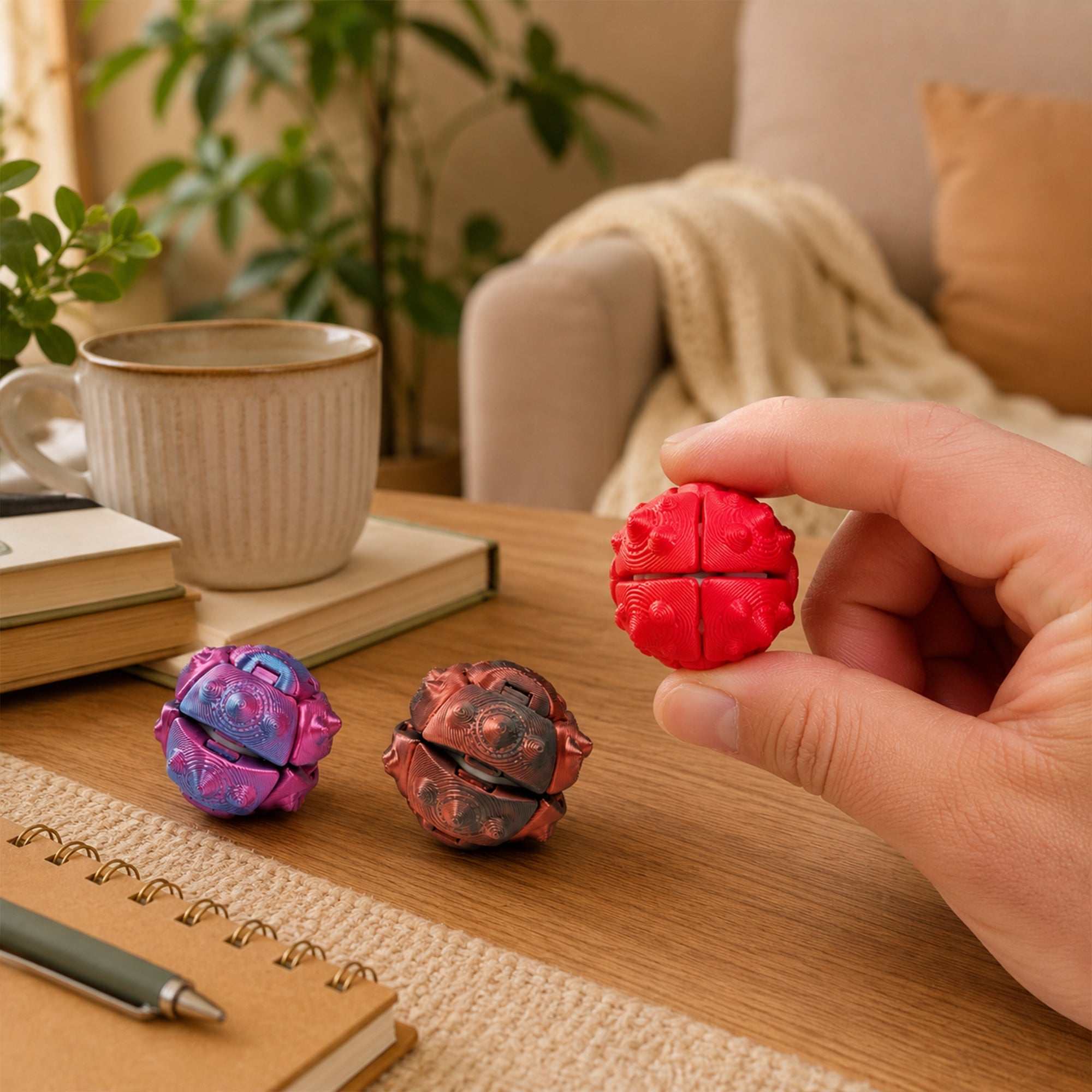 5 Pack Mini Articulated Fidget Spheres, 3CM 3D Printed Textured Squeeze Balls With 2 Mystery Colors, Handheld Sensory Desk Accessories