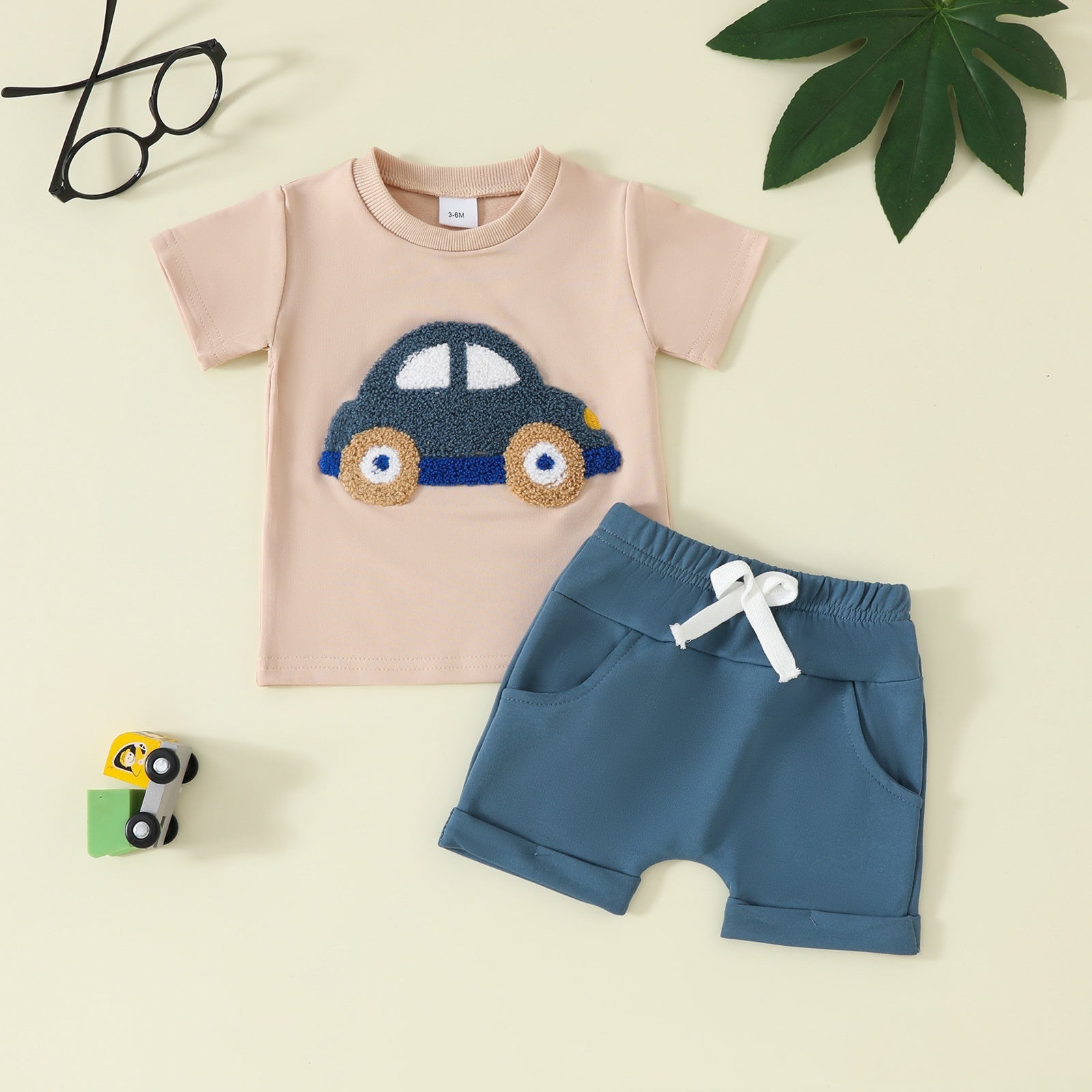 Boys Short-Sleeve Pocketed Shorts Set