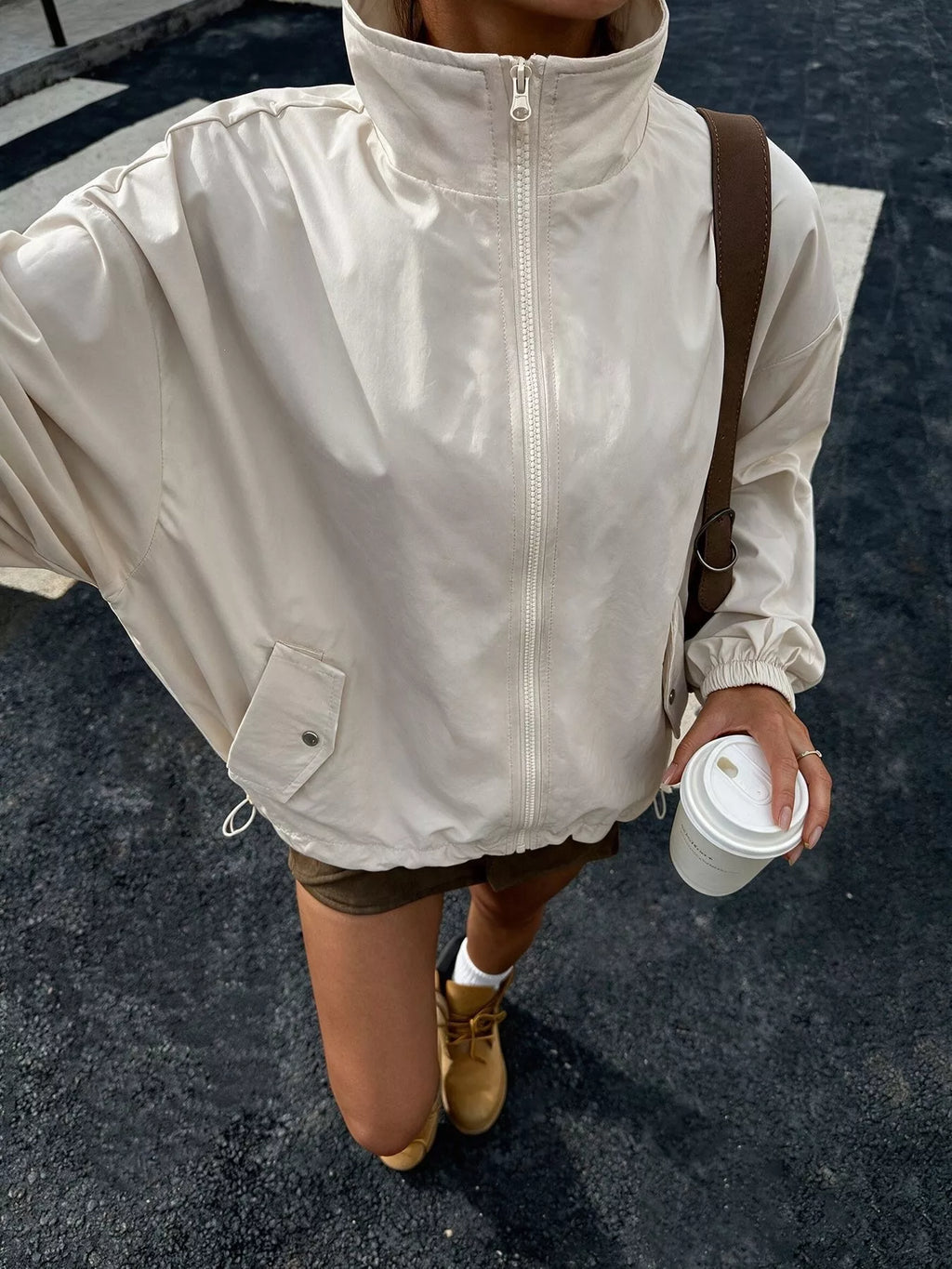 Zip-Up Dropped Shoulder Jacket