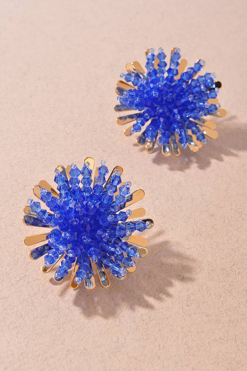 Beaded Sunburst Statement Earrings - Light Blue