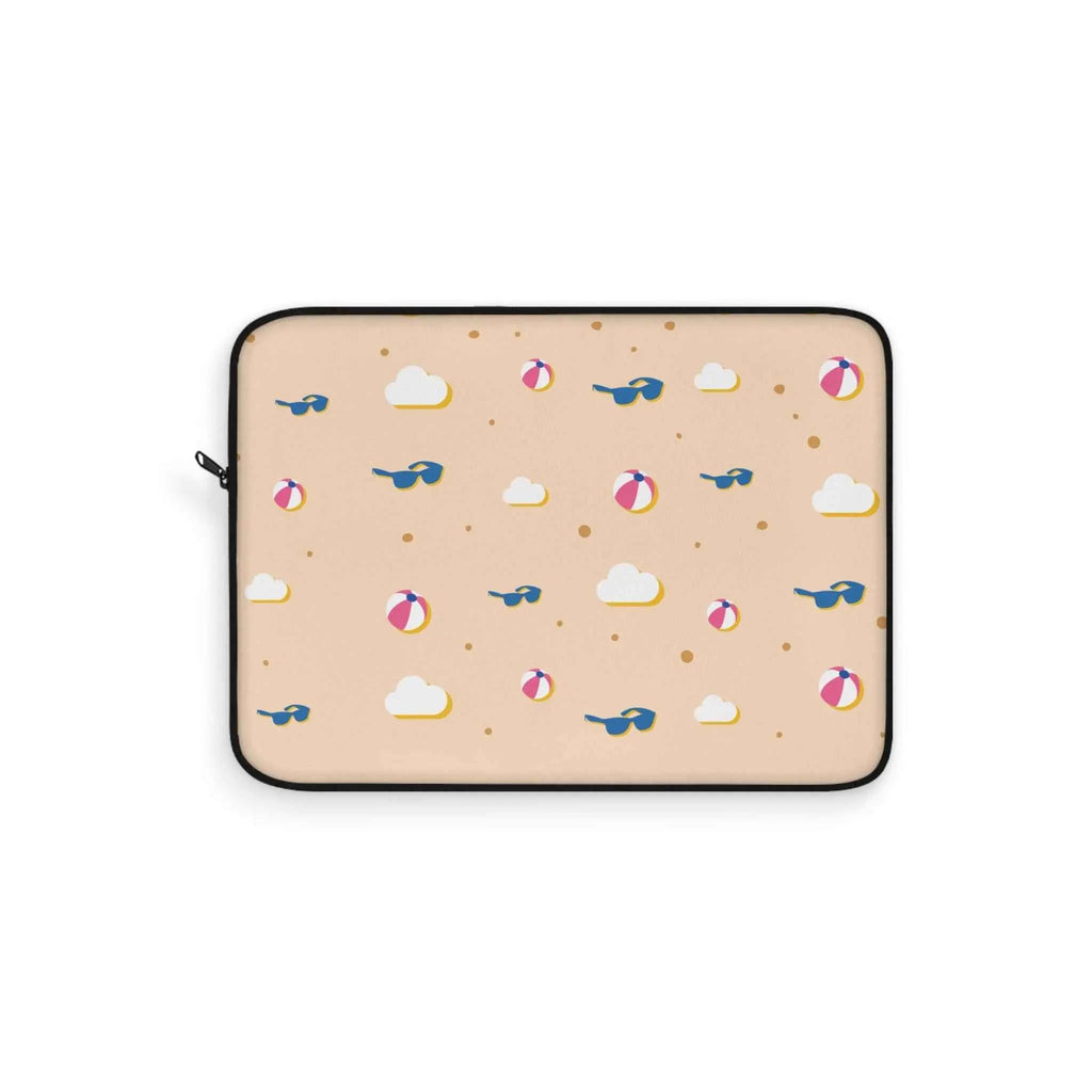 Beach Pattern Laptop Sleeve — Sunglasses, Beach Balls & Clouds Design