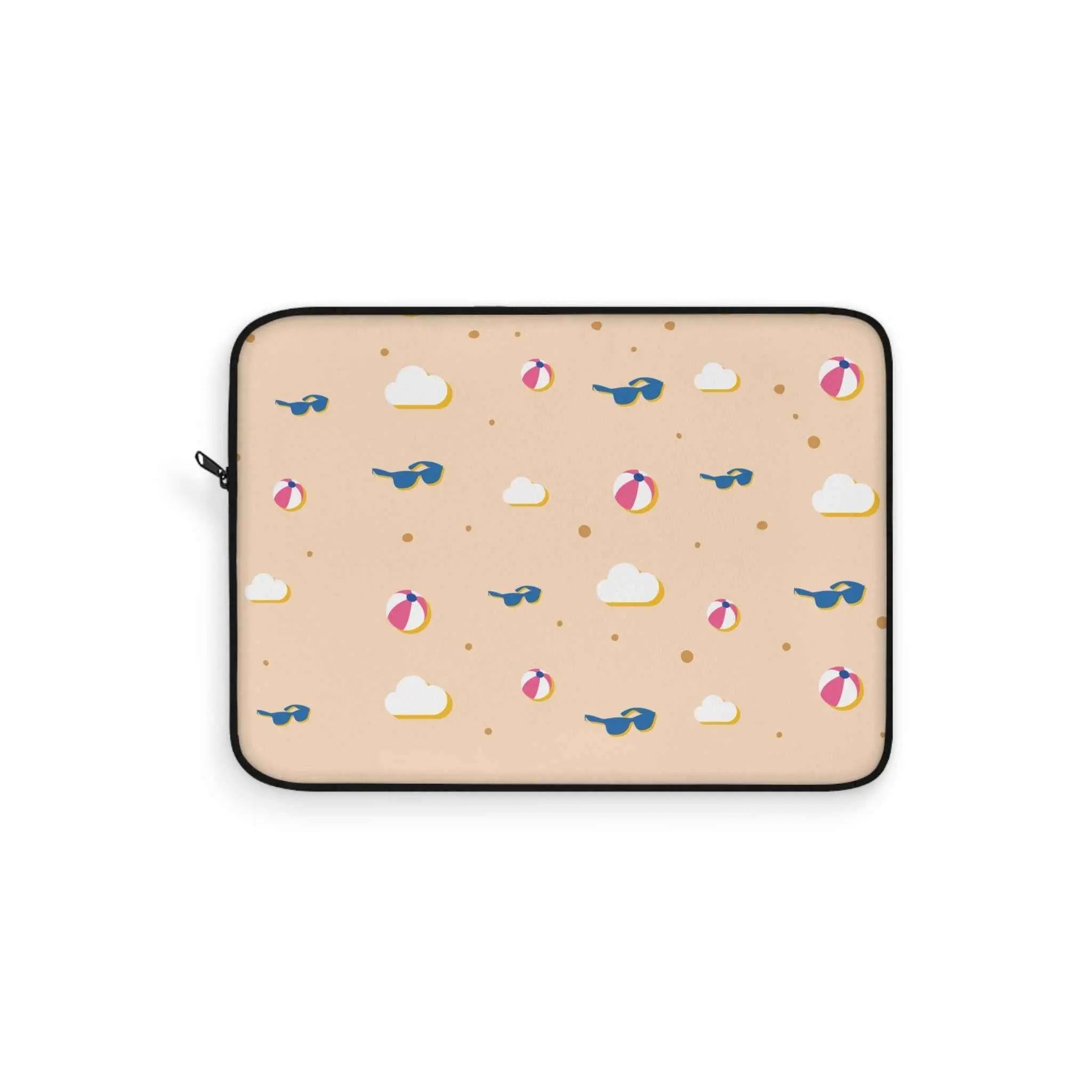 Beach Pattern Laptop Sleeve — Sunglasses, Beach Balls & Clouds Design