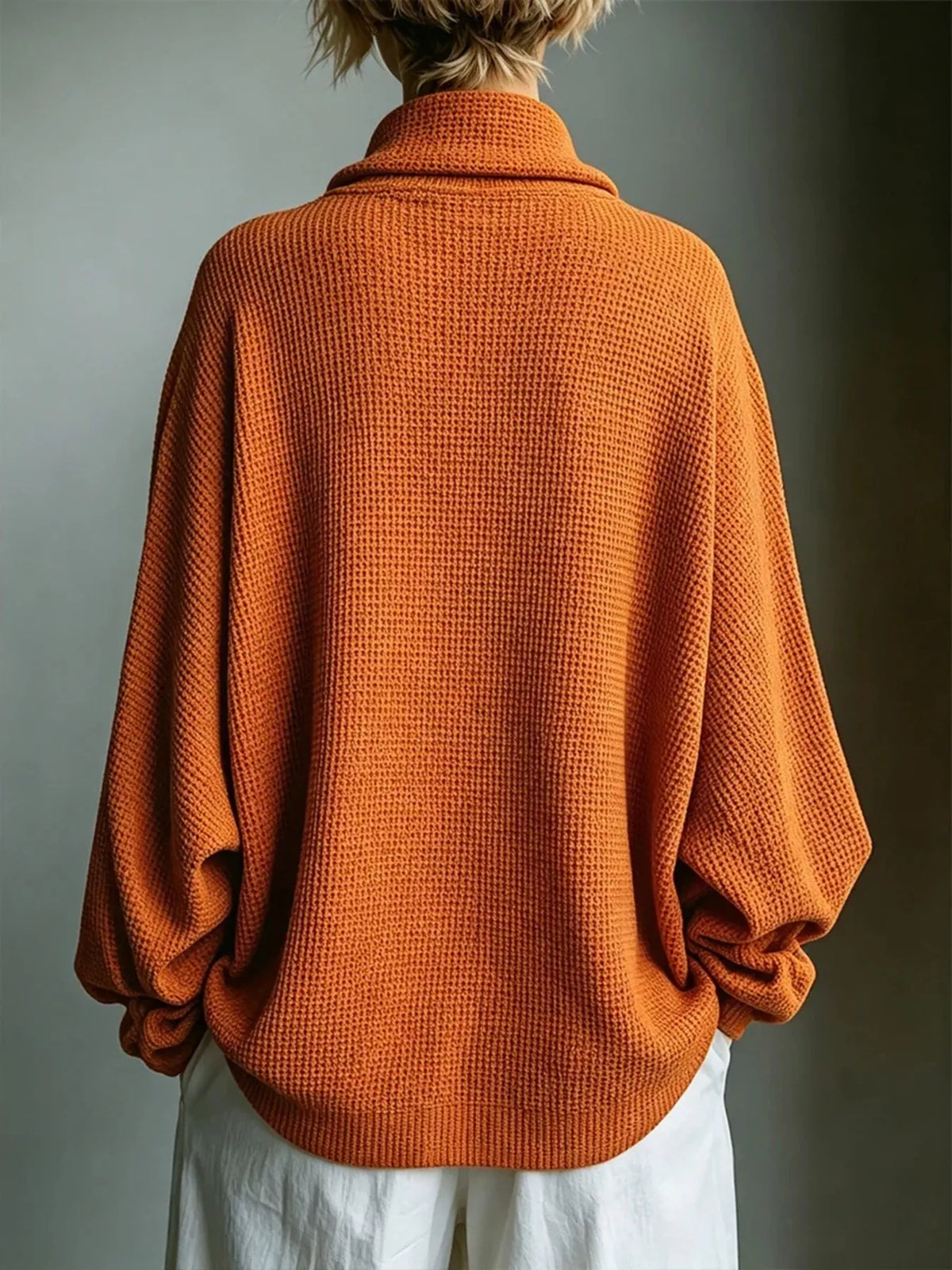 Full Size Oversized Waffle Knit Mock Neck T-Shirt Plus Size