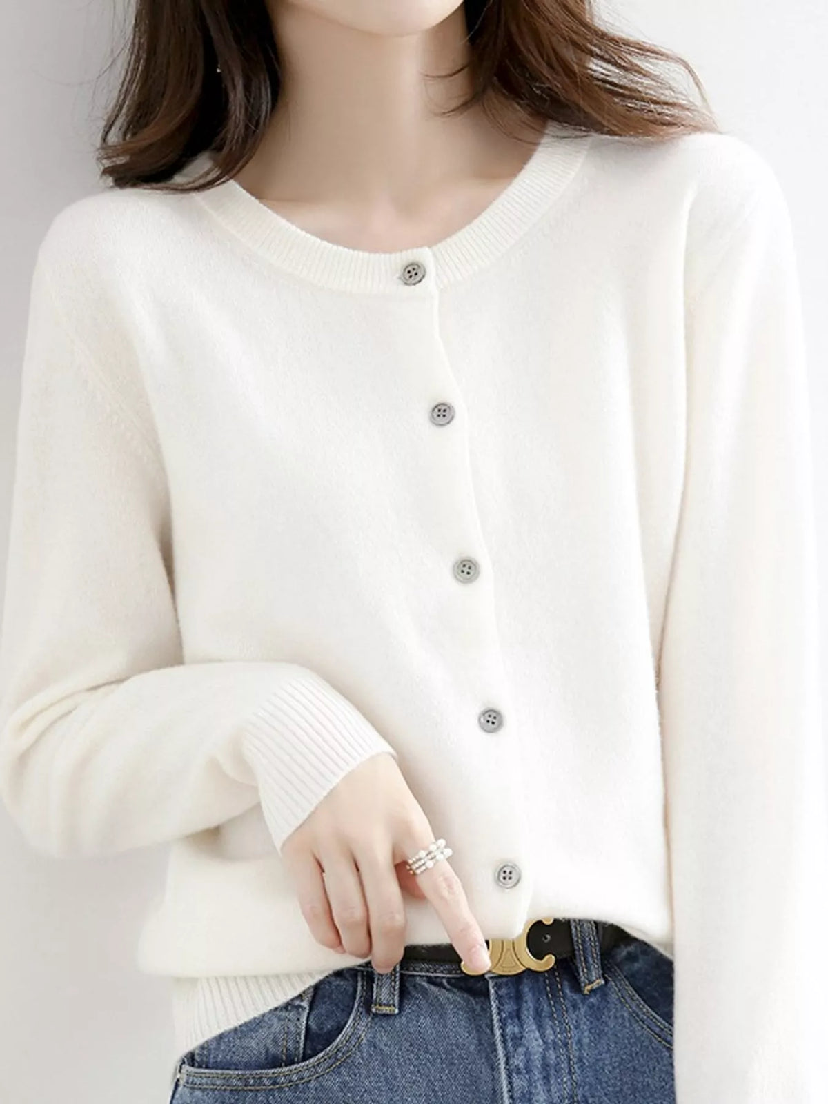 Crew-Neck Button-Down Cardigan