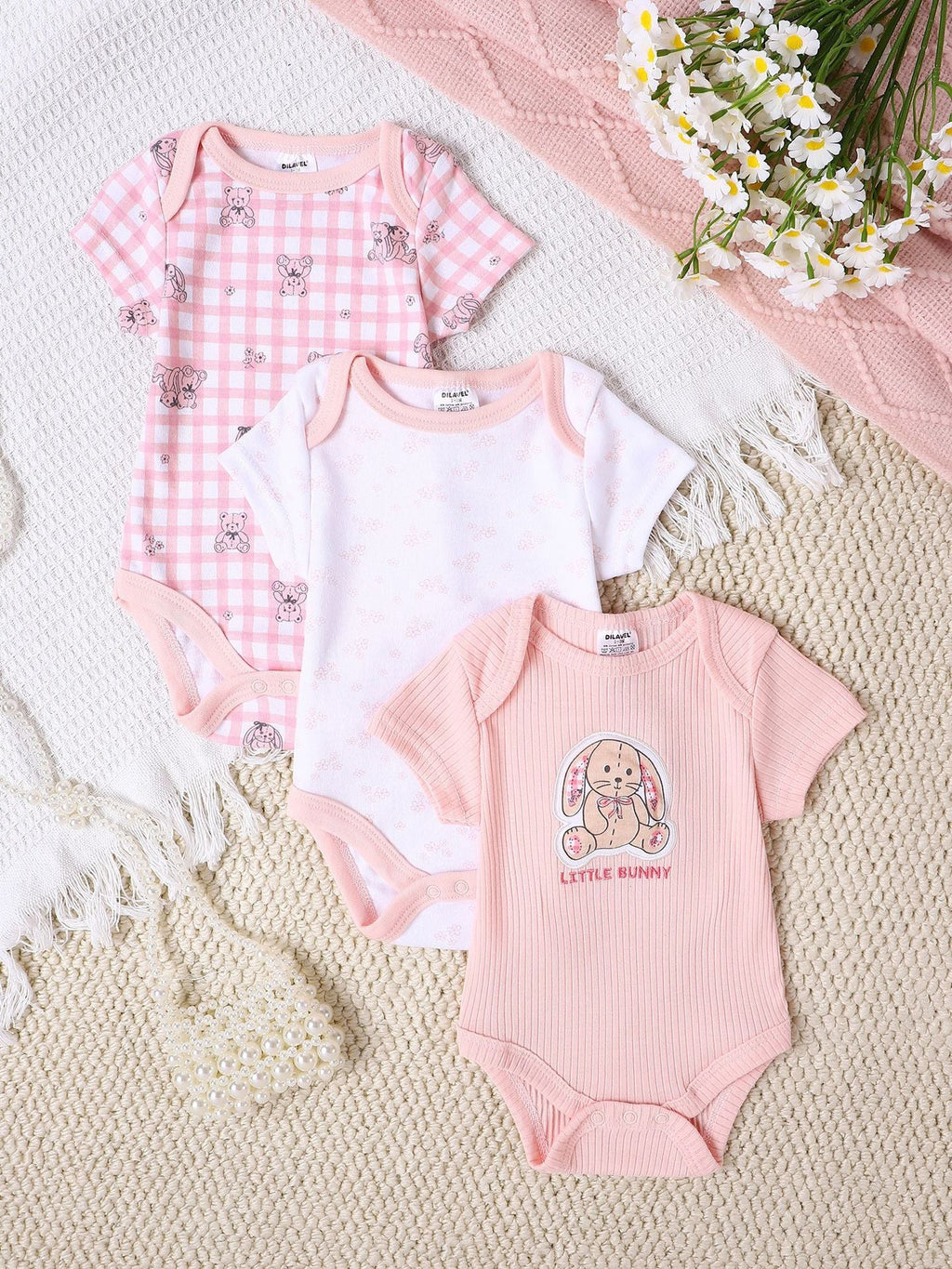 Infant And Toddler Cartoon Embroidered Romper Set Newborn Three-Piece Kit