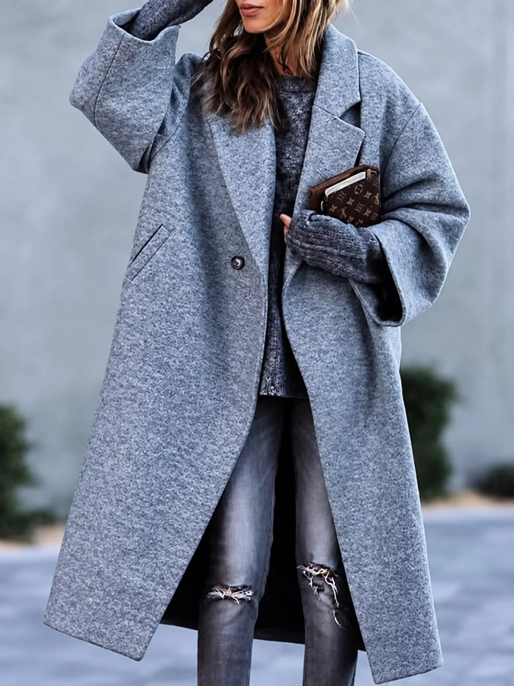 Full Size Lapel Collar One Button Coat Plus Size