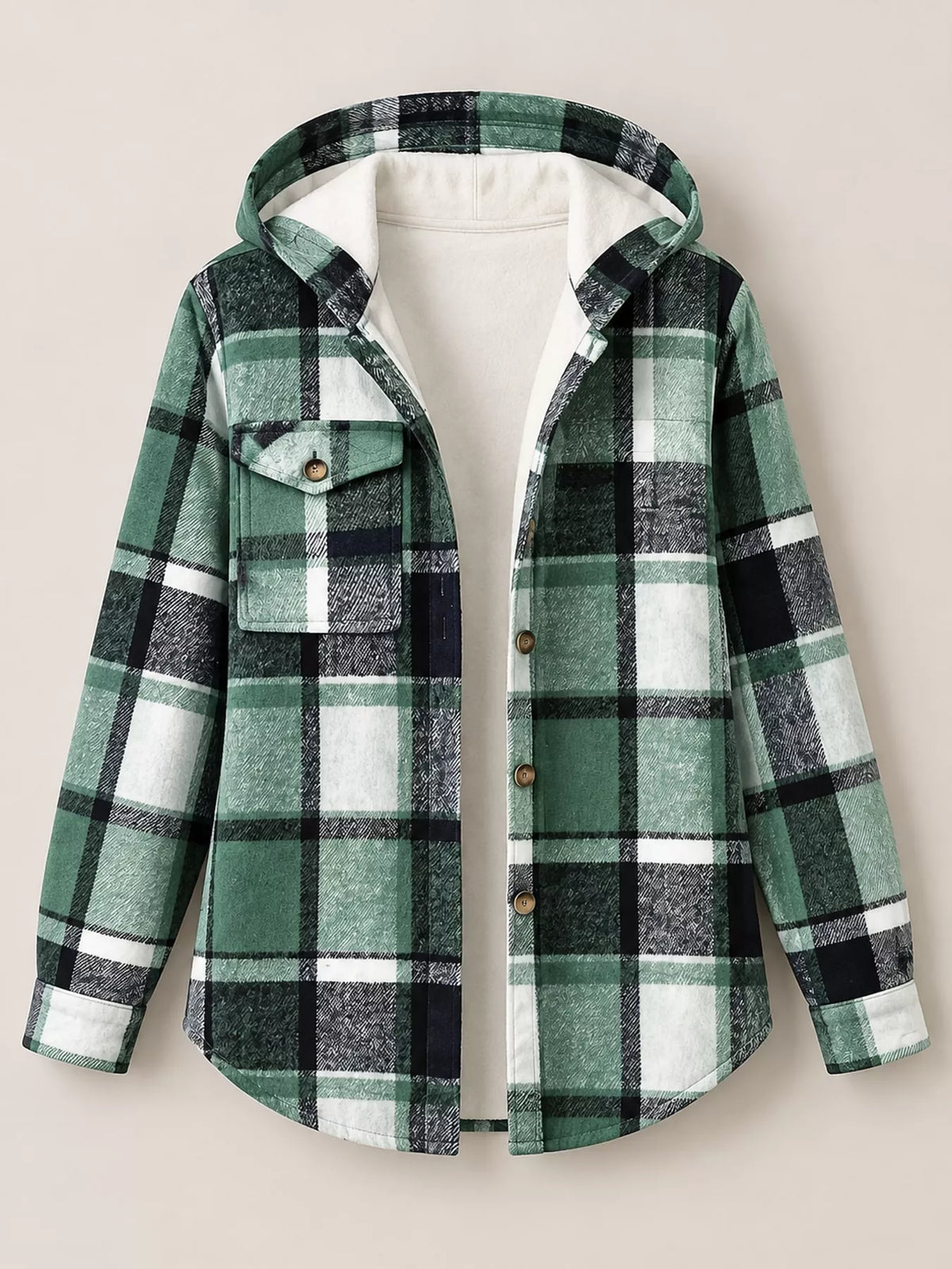 Fleece-Lined Plaid Button Up Shacket