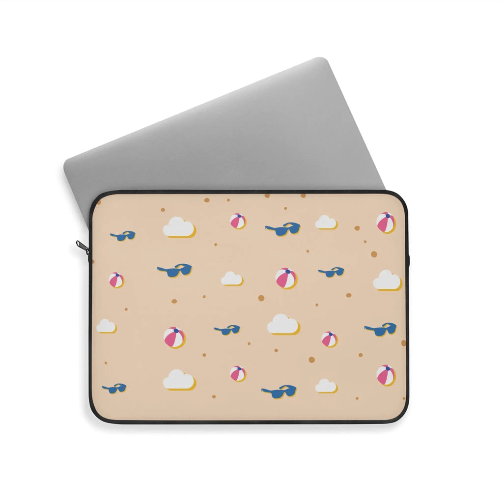 Beach Pattern Laptop Sleeve — Sunglasses, Beach Balls & Clouds Design