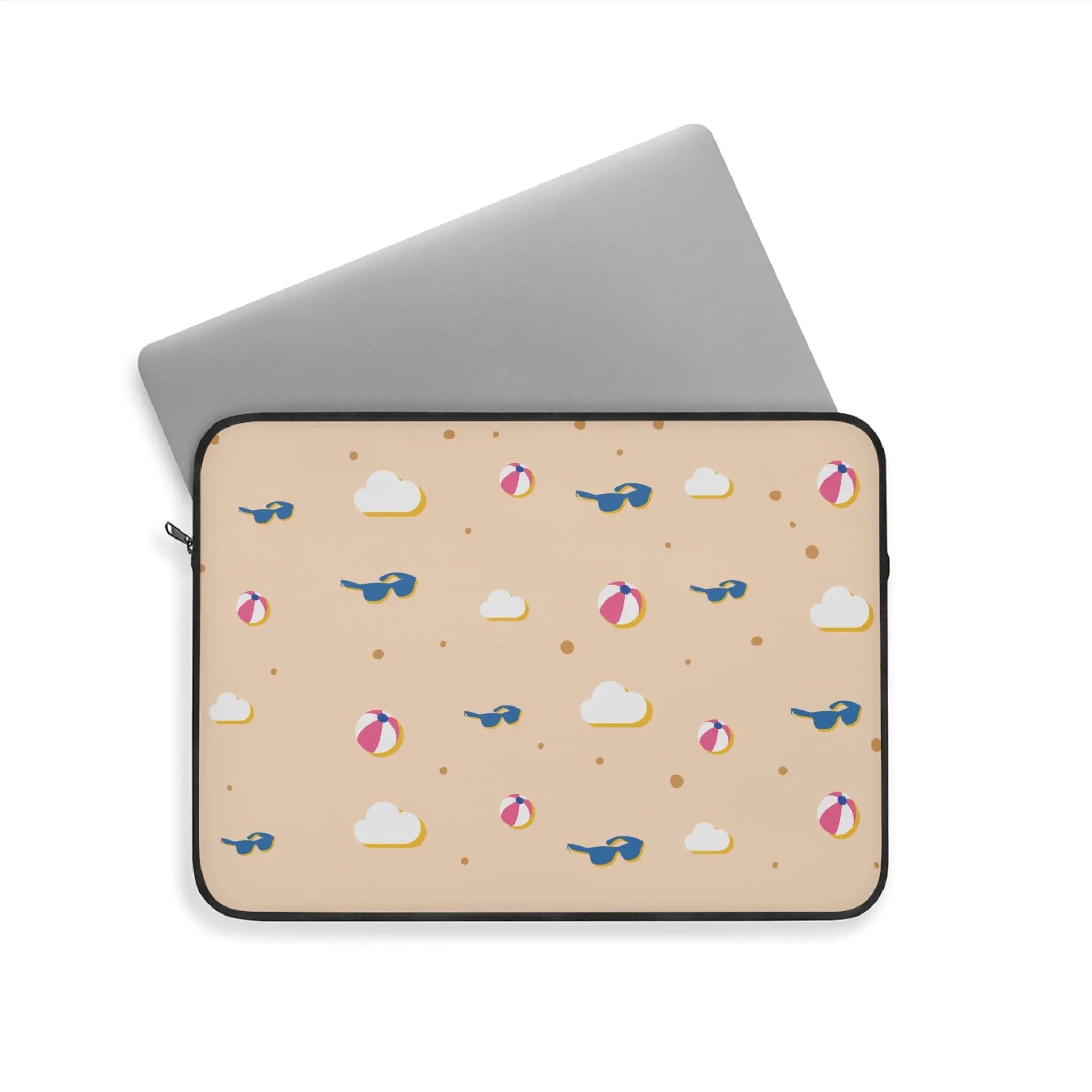 Beach Pattern Laptop Sleeve — Sunglasses, Beach Balls & Clouds Design