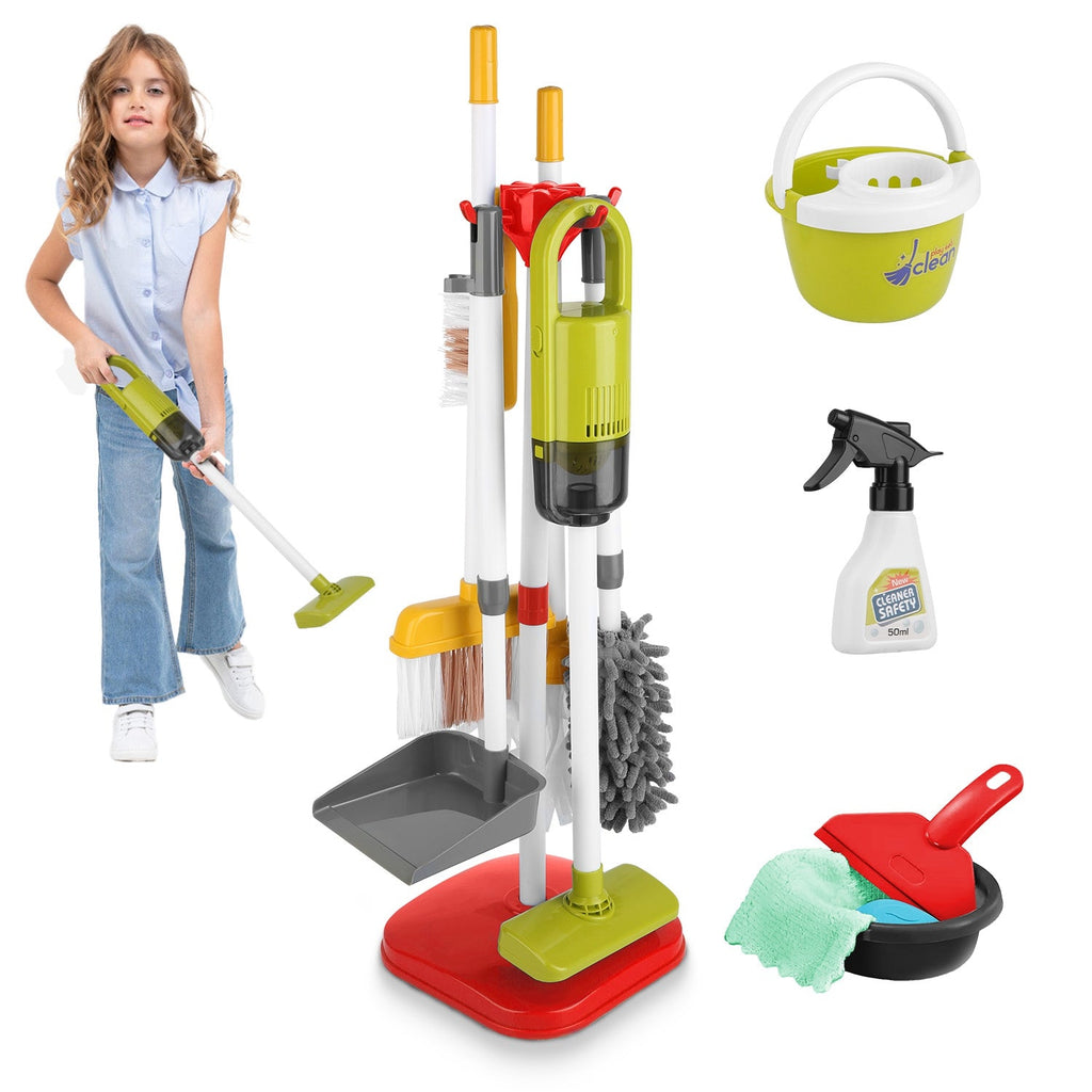 Kids Cleaning Toy Set with Vacuum, Broom & Stand - 14pc
