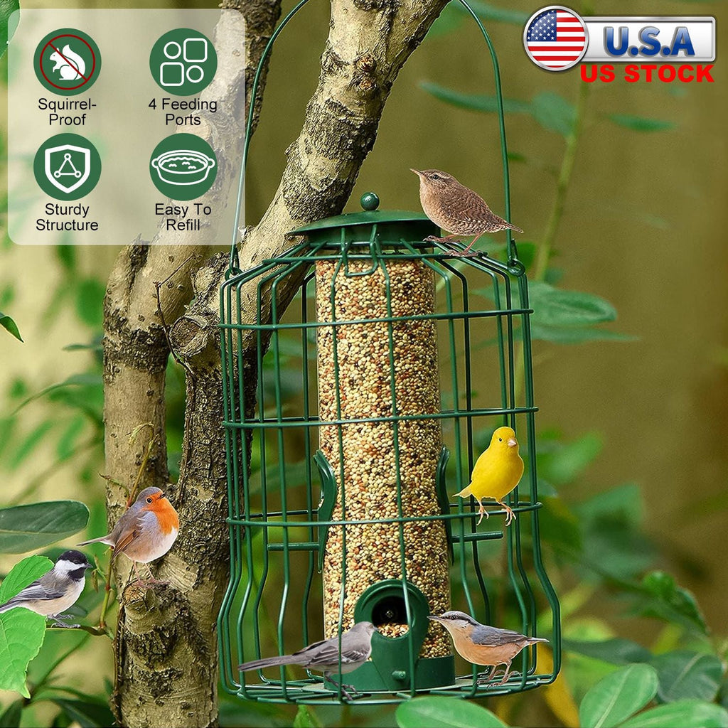 Metal Bird Feeder: Squirrel-Proof Seed Feeder with 4 Ports