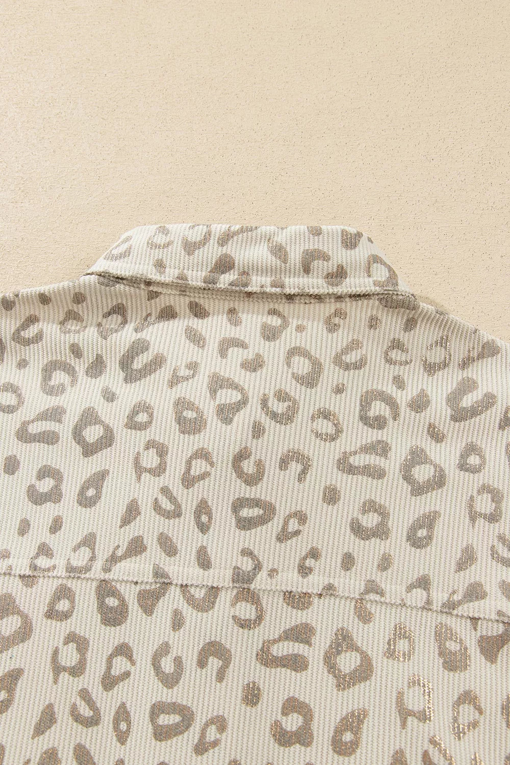 Leopard Print Corduroy Shirt Collar Long Sleeve Regular Fit Jacket