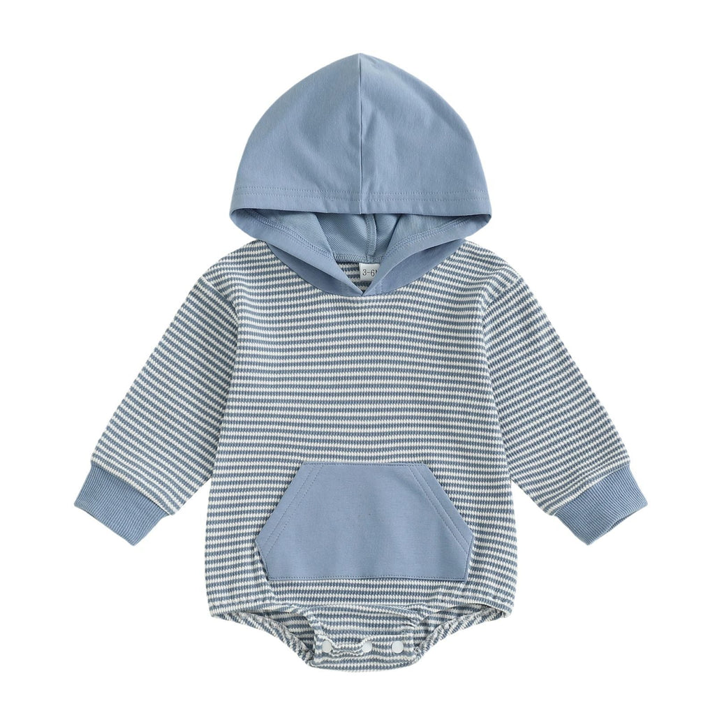 Childrens Solid-color Striped Long-sleeve Romper