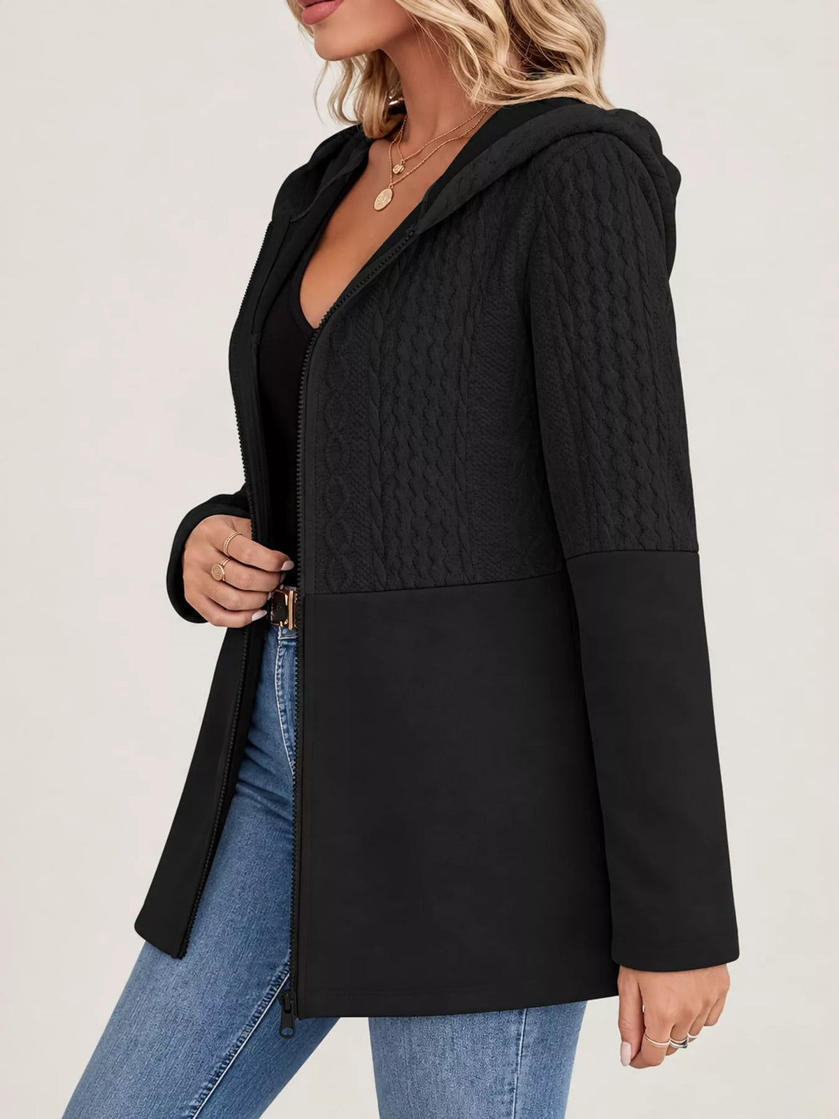 Full Size Hooded Zip-Up Jacket Plus Size
