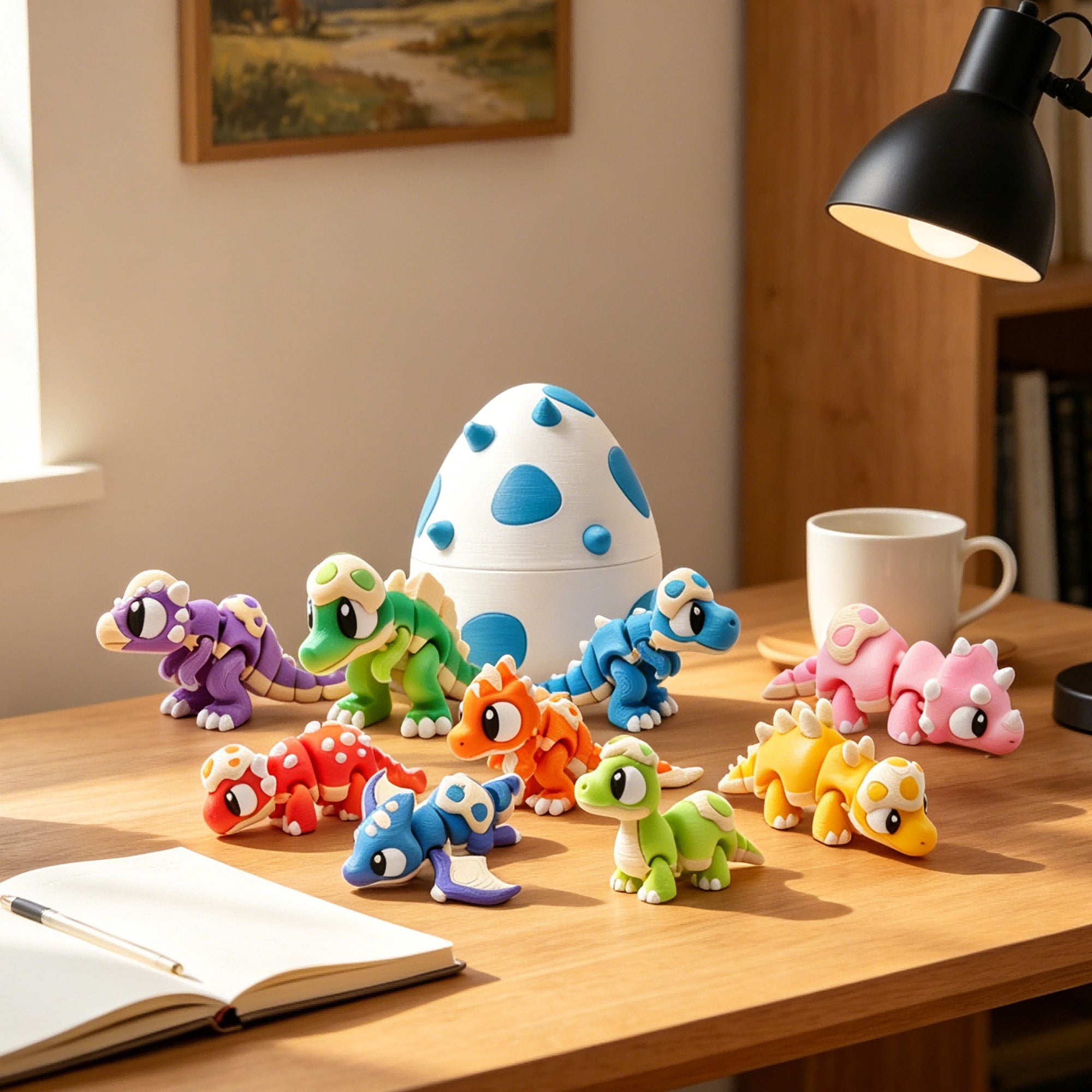 9PCS 3D Printed Dinosaur Figures  1 Dinosaur Egg Set