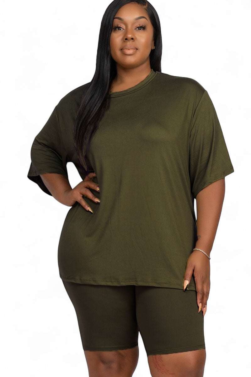 Curvy Loose Fit {Oversized} Top & Bike Shorts Set  {BTP3021X}