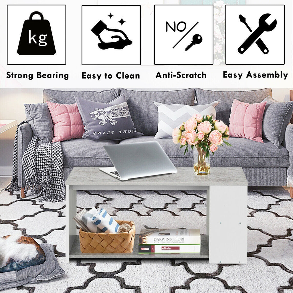 Coffee Table Sofa Side Table with Storage Shelves