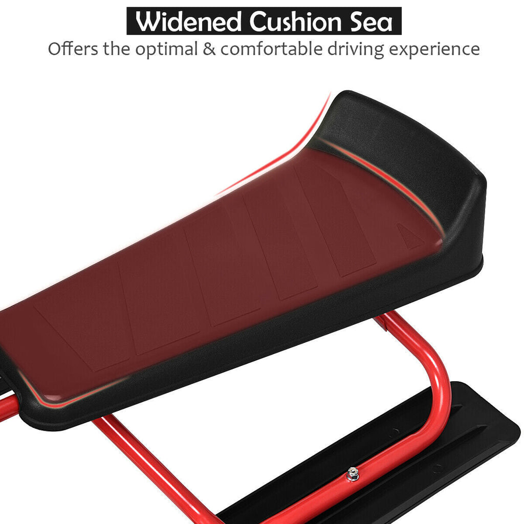 Kids Snow Sled with Steering Wheel and Double Brakes Pull Rope