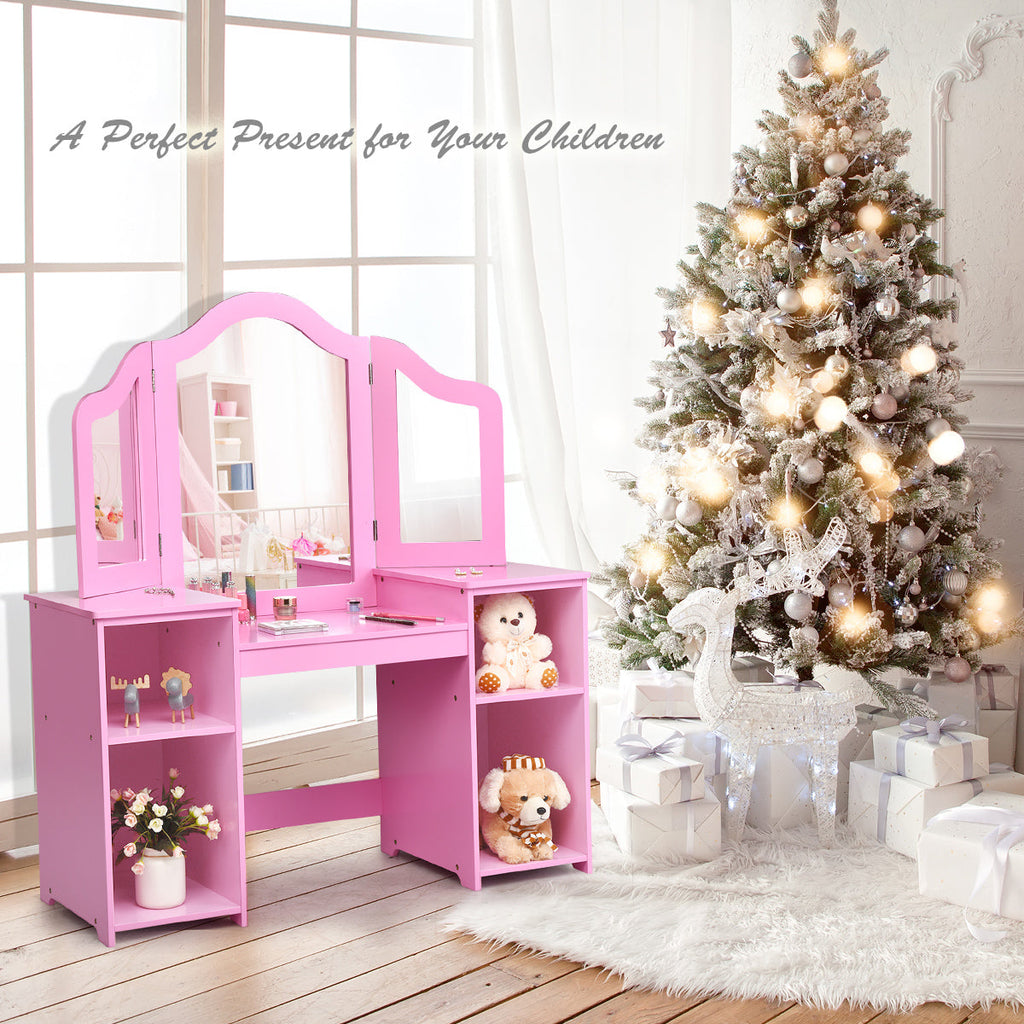 Kids Tri Folding Mirror Makeup Dressing Vanity Table Set
