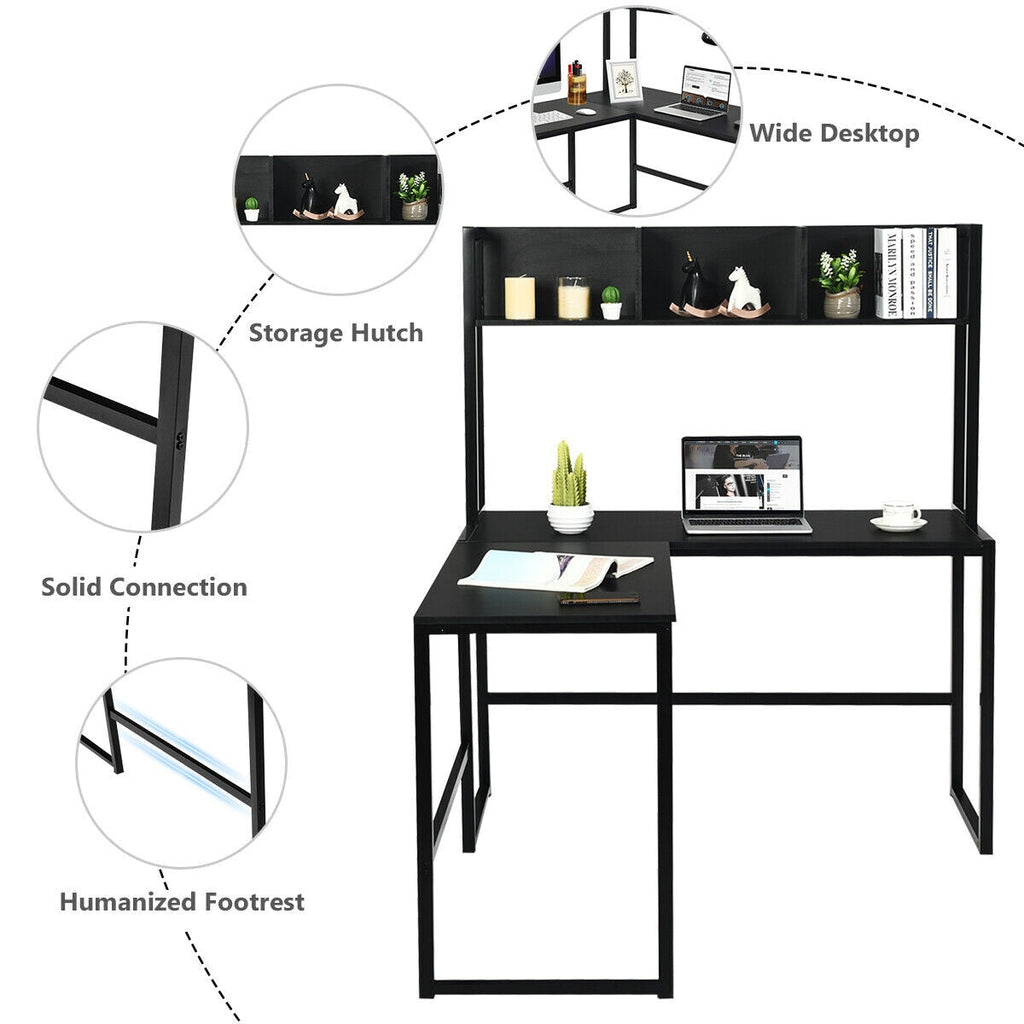 Reversible L-Shaped Corner Desk with Storage Bookshelf