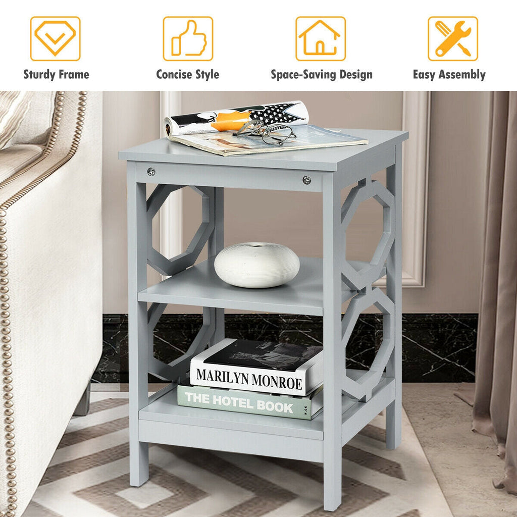 3-tier Nightstand Sofa Side End Accent Table-Black