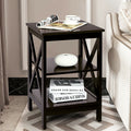 3-Tier Nightstand End Table with X Design Storage