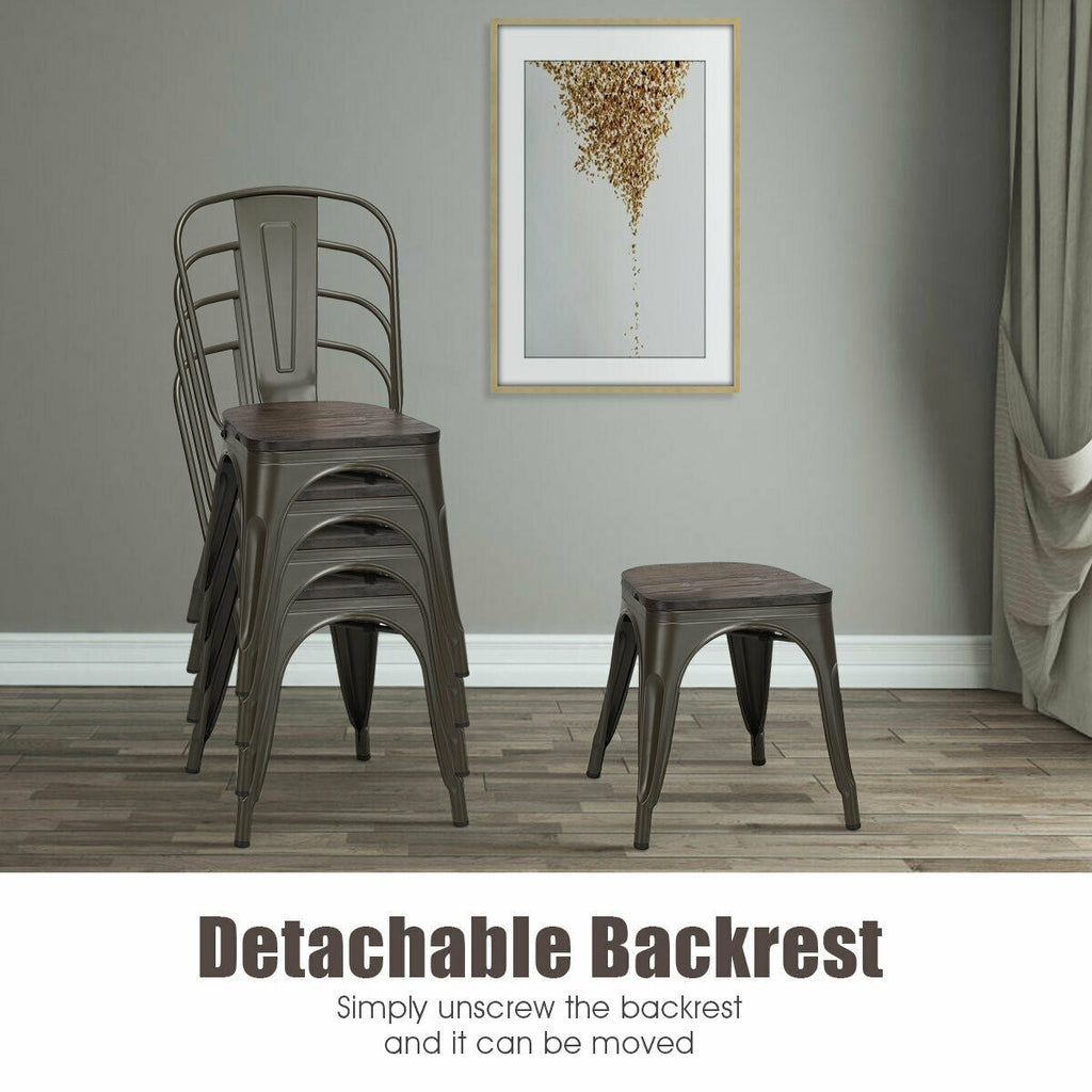 4 Pieces Tolix Style Metal Dining Side Chair Stackable Wood Seat