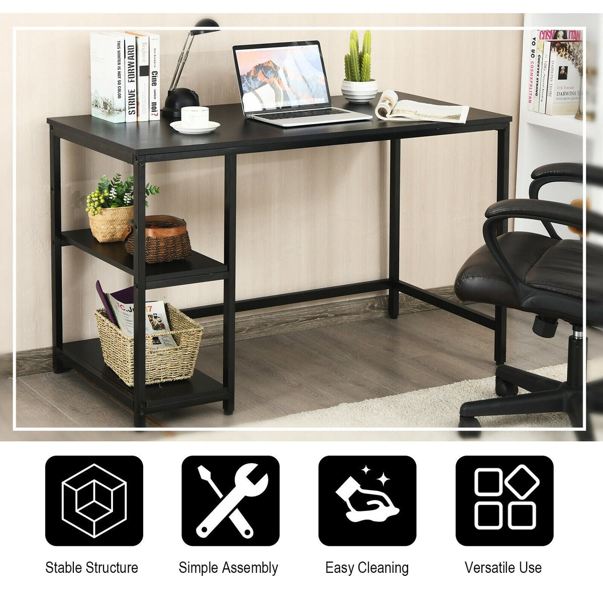 47 Inch Computer Desk Office Study Table Workstation Home with Adjustable Shelf Black