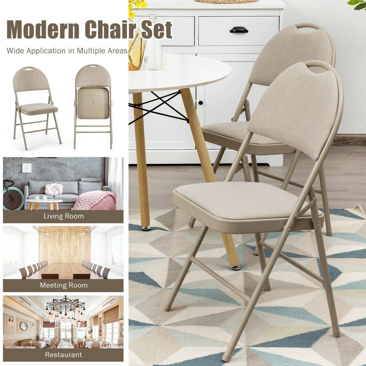 Set of 6 Folding Fabric Upholstered Metal Chairs