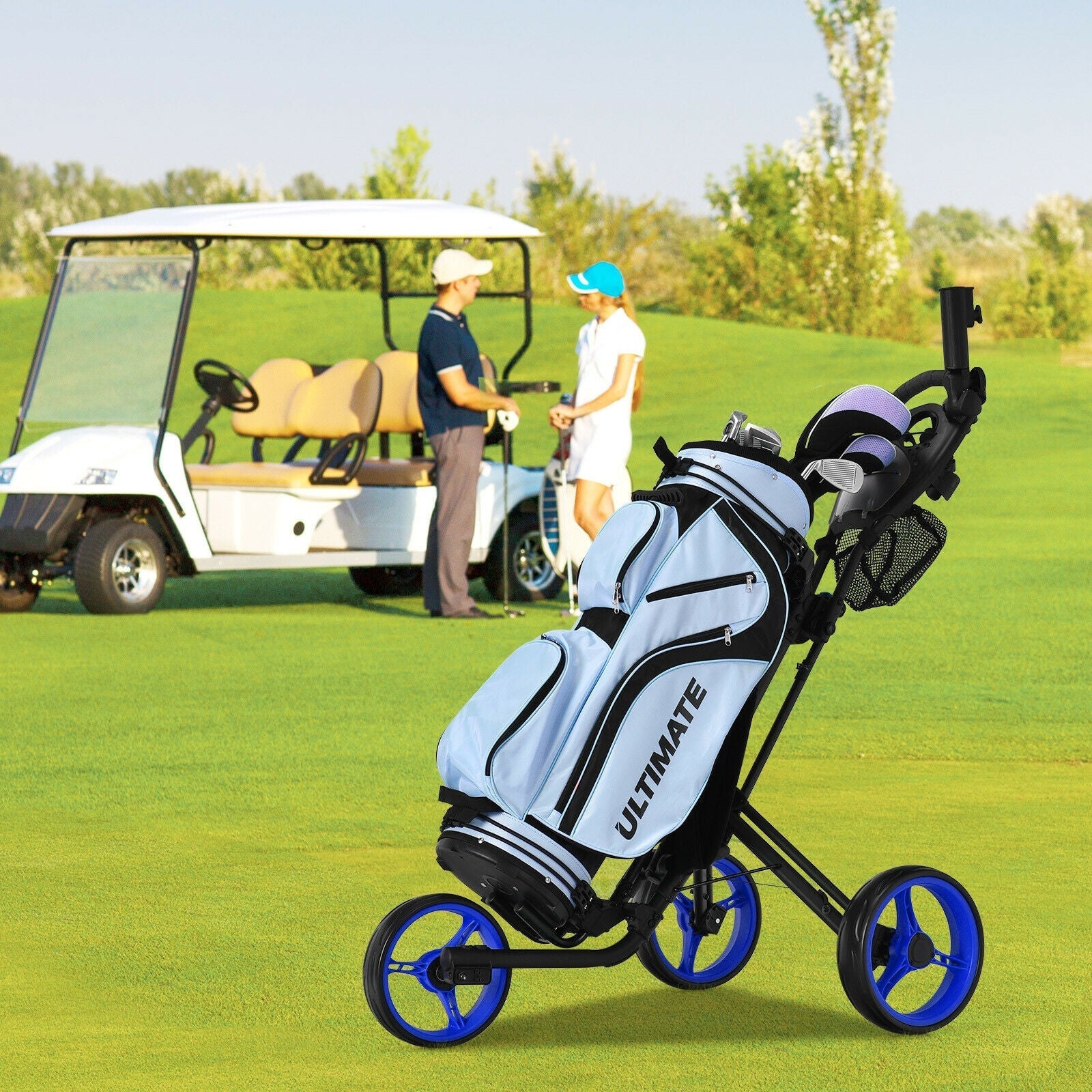 Folding 3 Wheels Golf Push Cart with Brake Scoreboard Adjustable Handle
