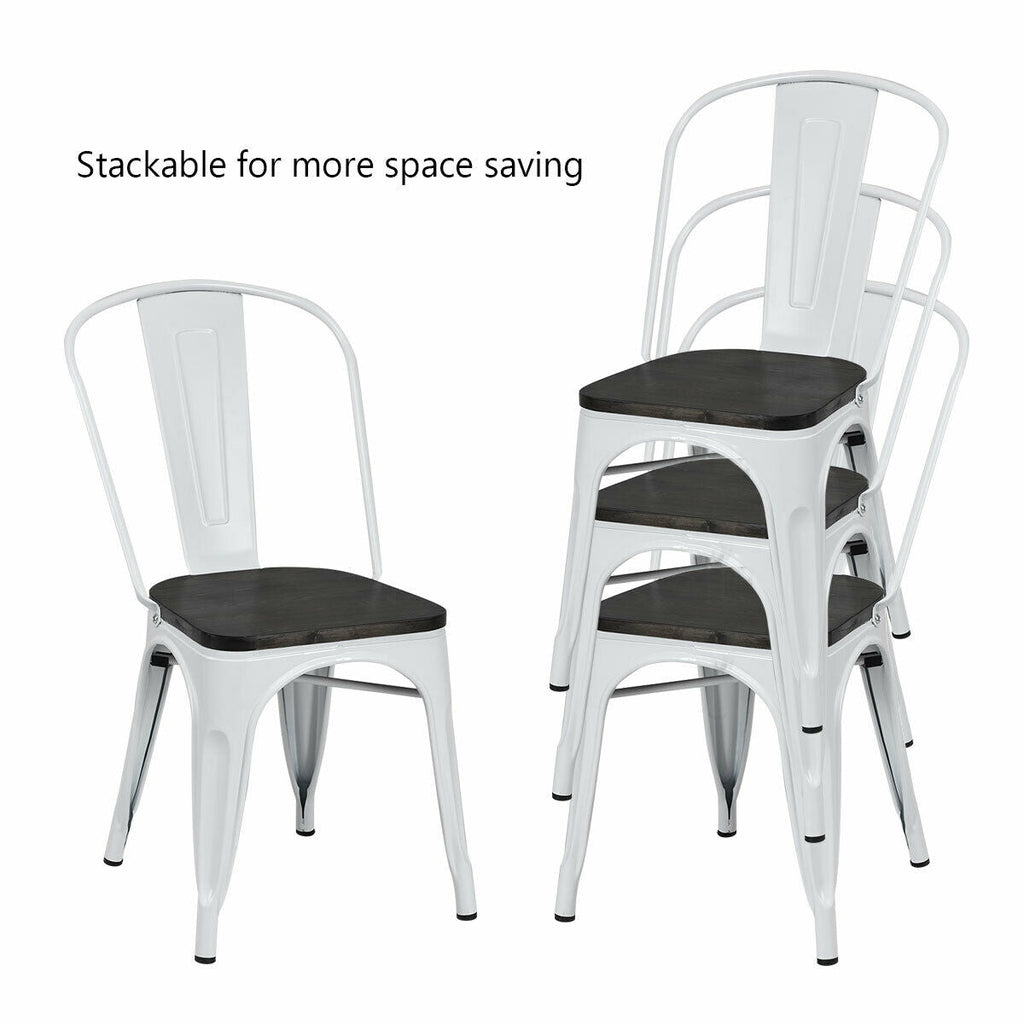 4 Pieces Tolix Style Metal Dining Side Chair Stackable Wood Seat