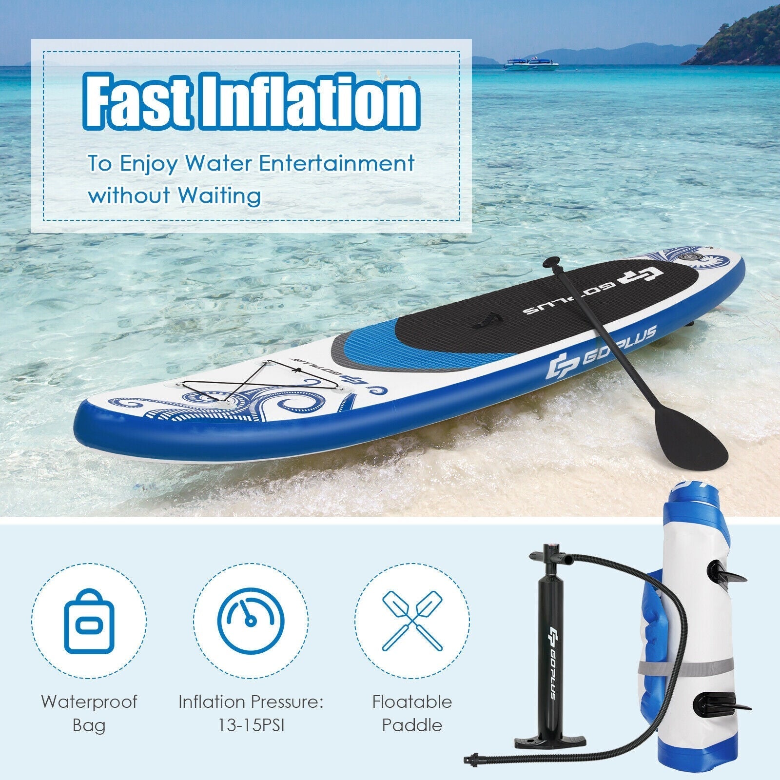 11-Feet Inflatable Paddle Board with Carry Bag