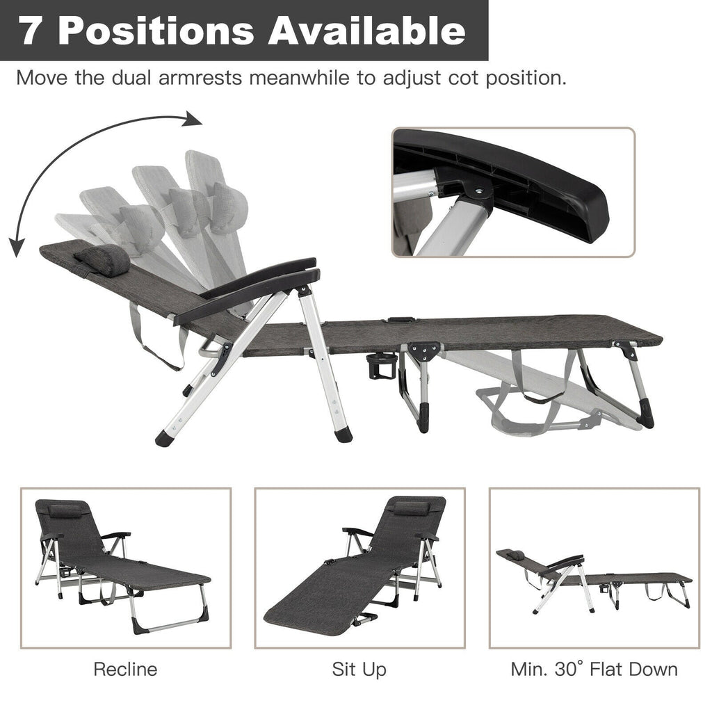 Beach Folding Chaise Lounge Recliner with 7 Adjustable Position