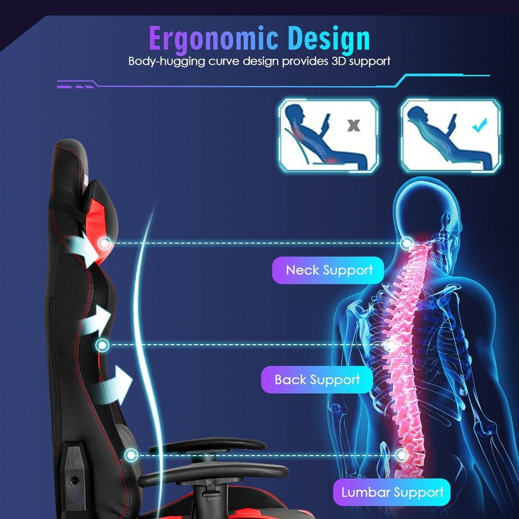 Adjustable Swivel Gaming Chair with LED Lights and Remote