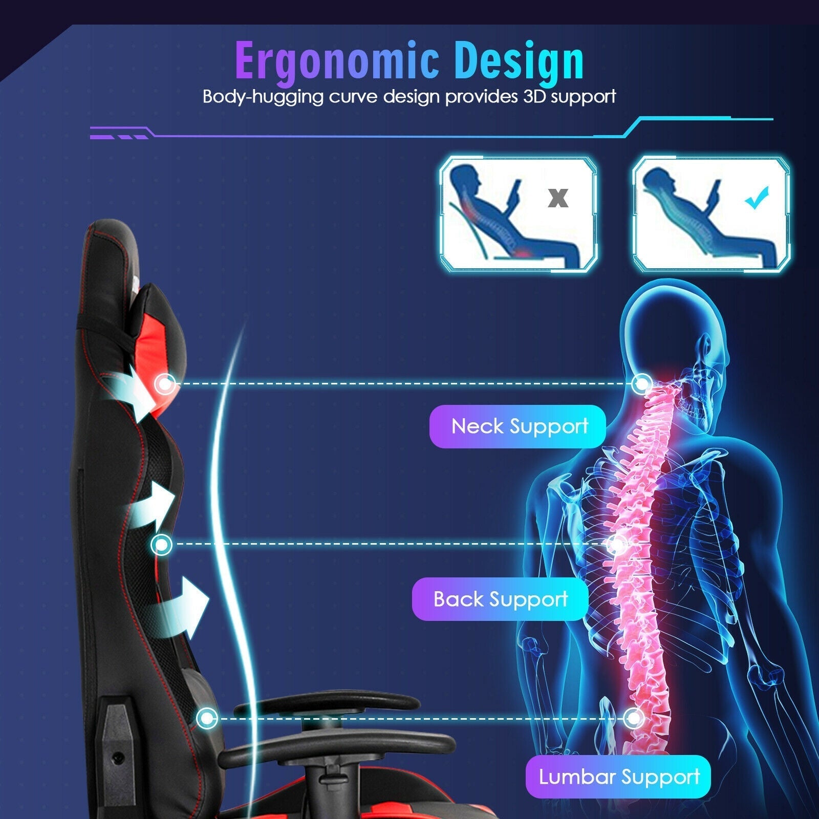 Adjustable Swivel Gaming Chair with LED Lights and Remote