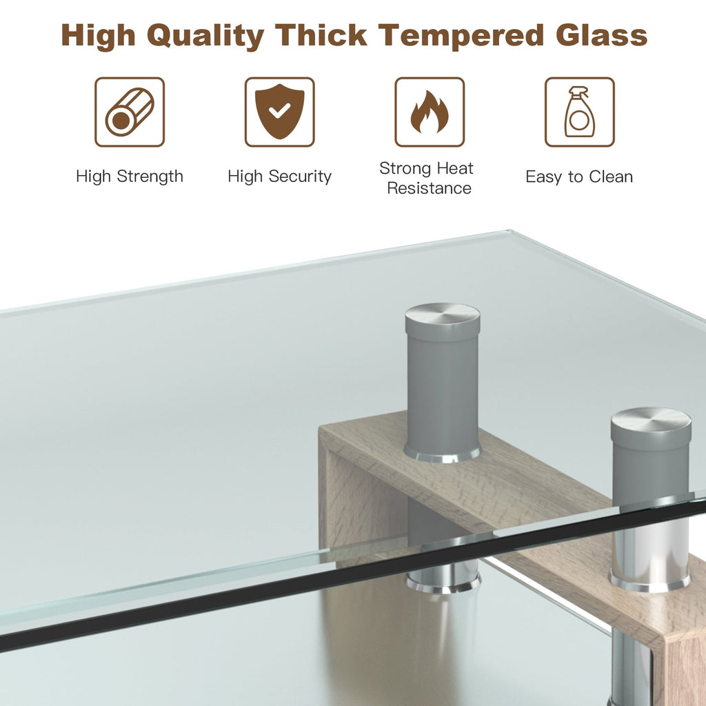 Rectangle Glass Coffee Table with Metal Legs for Living Room