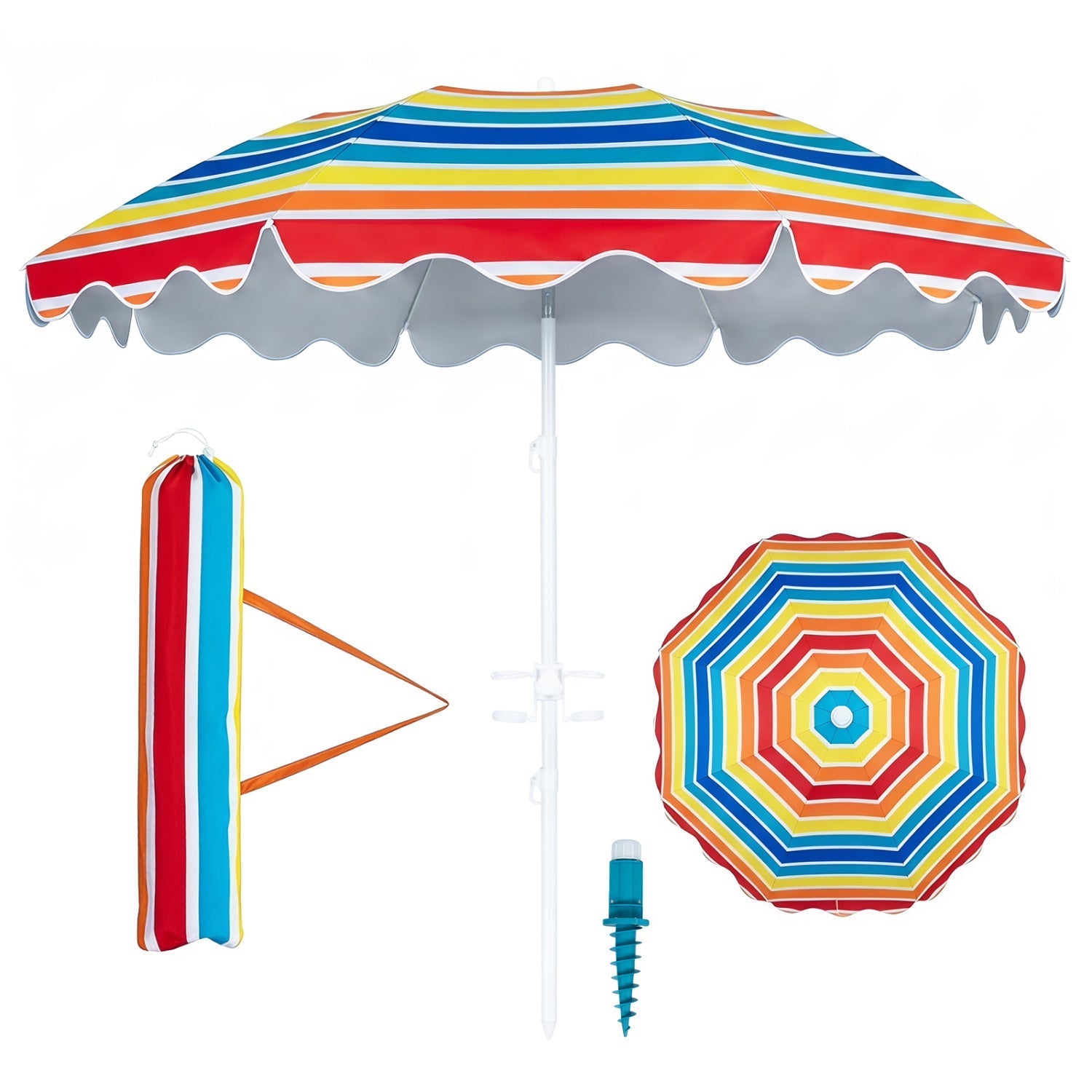 Beach Umbrella 6.5 FT with UPF 50+ Sun Protection & Sand Anchor