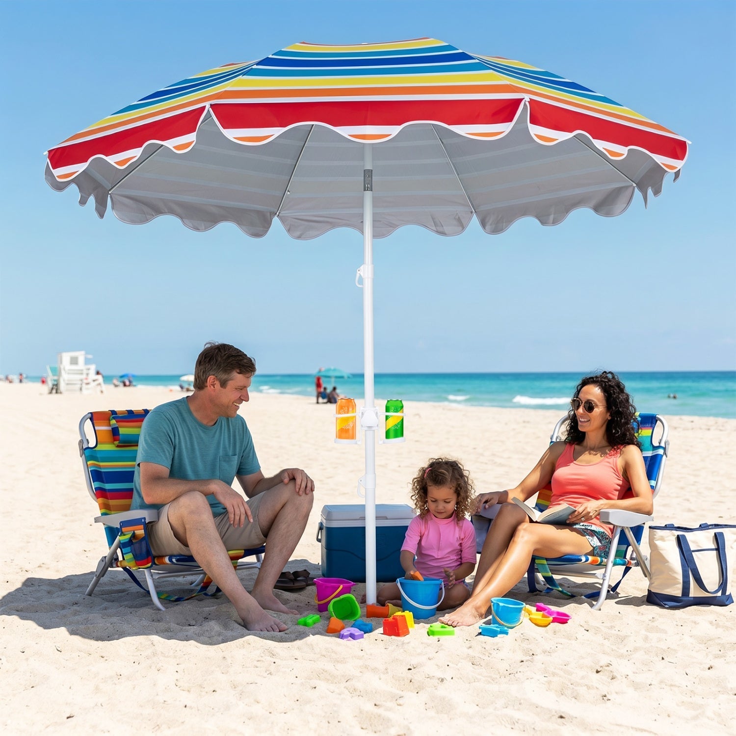 Beach Umbrella 6.5 FT with UPF 50+ Sun Protection & Sand Anchor