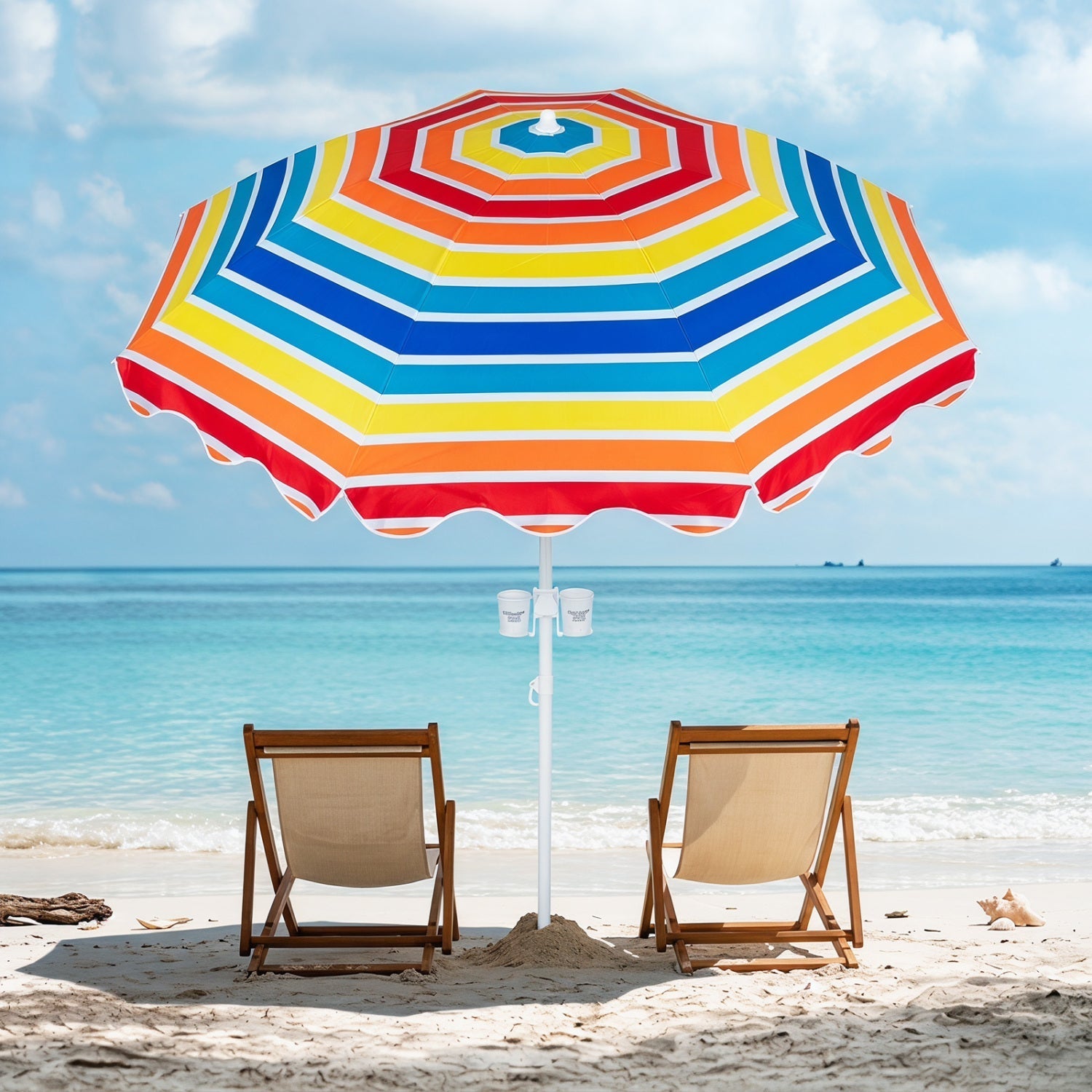 Beach Umbrella 6.5 FT with UPF 50+ Sun Protection & Sand Anchor