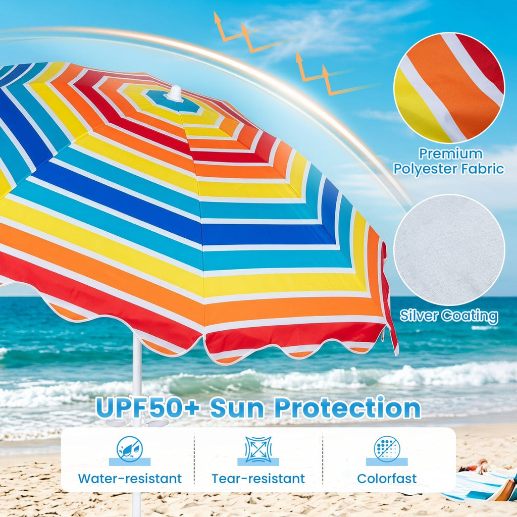 Beach Umbrella 6.5 FT with UPF 50+ Sun Protection & Sand Anchor
