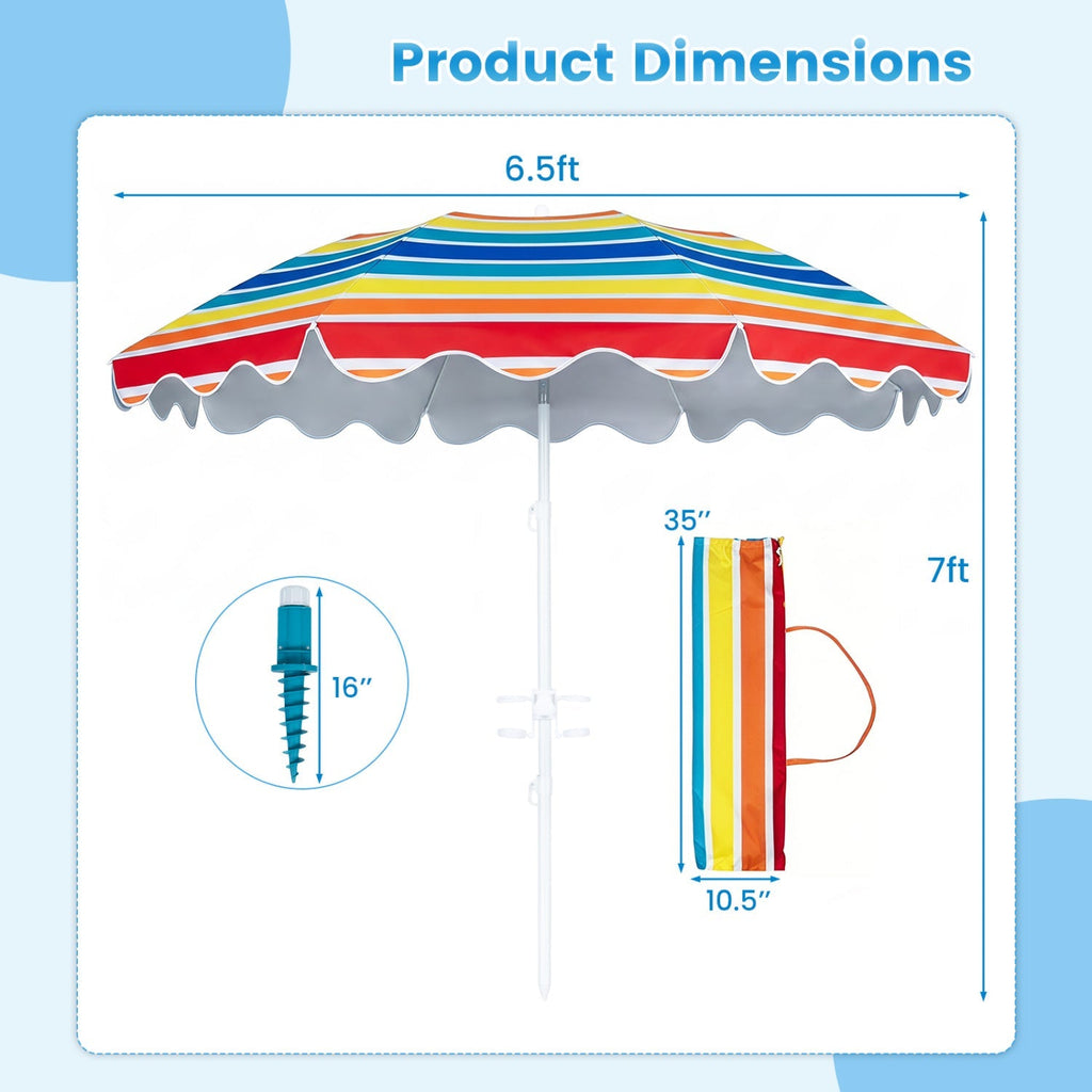 Beach Umbrella 6.5 FT with UPF 50+ Sun Protection & Sand Anchor